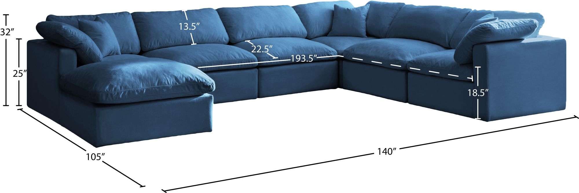 Plush 140" 7-Piece Velvet Standard Comfort Modular Sectional