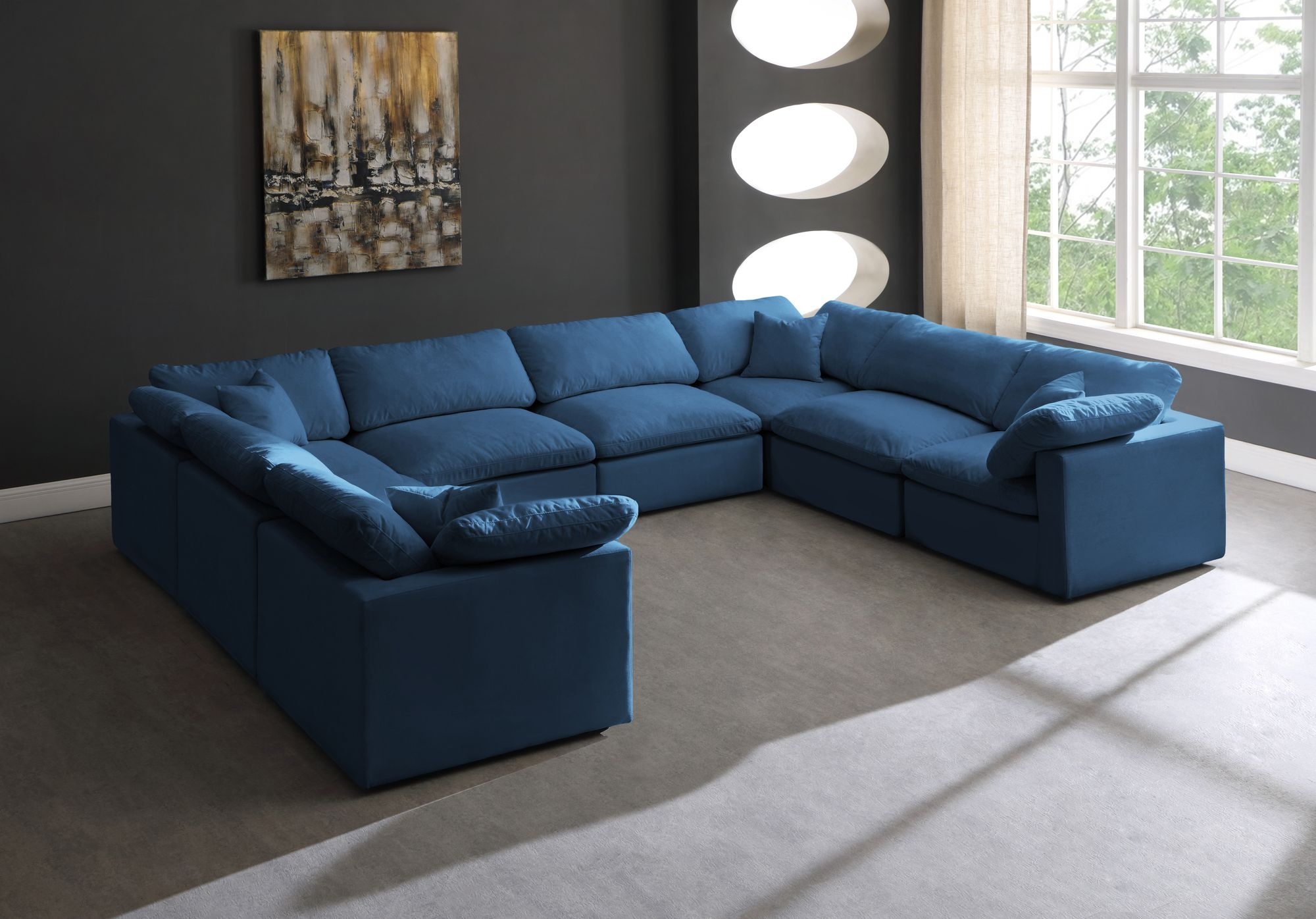 Plush 140" 8-Piece Velvet Standard Comfort Modular Sectional