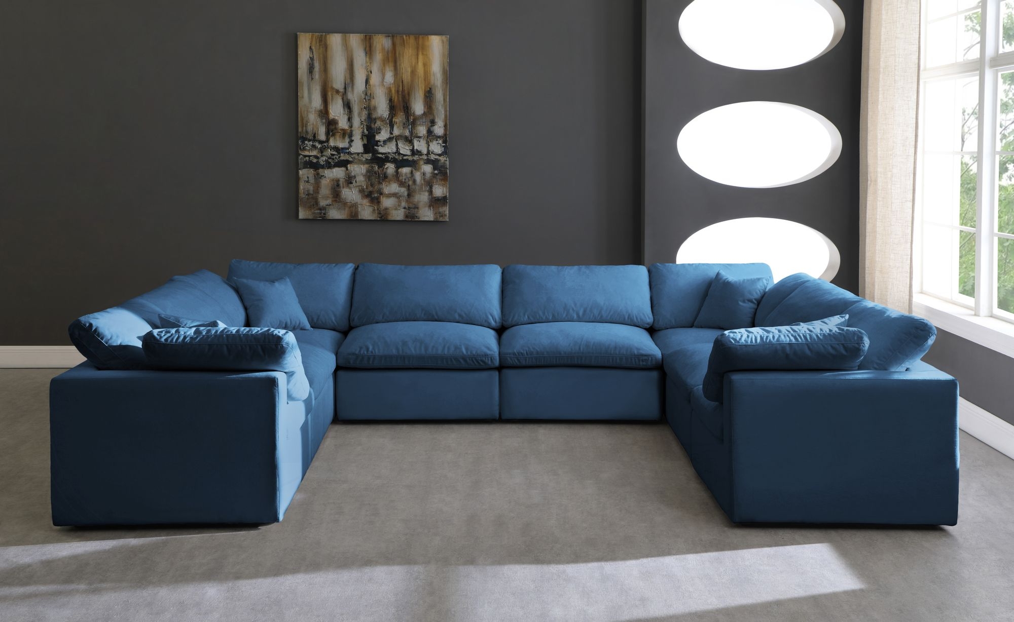 Plush 140" 8-Piece Velvet Standard Comfort Modular Sectional