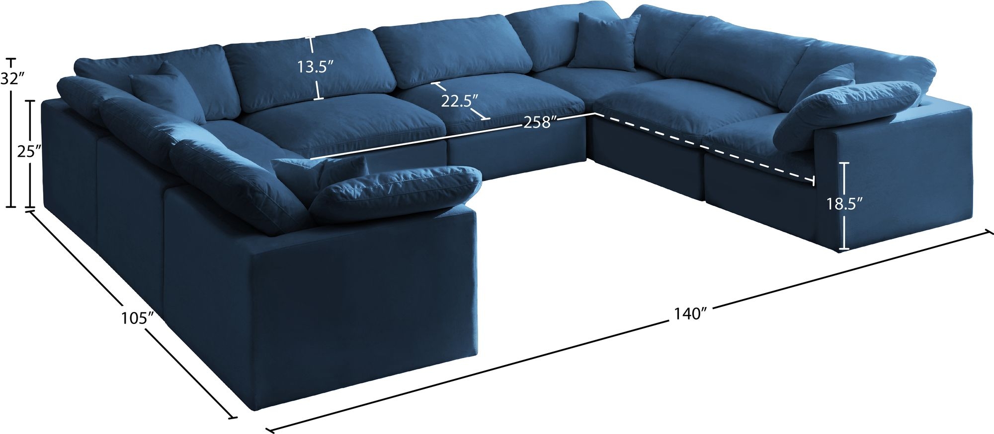 Plush 140" 8-Piece Velvet Standard Comfort Modular Sectional