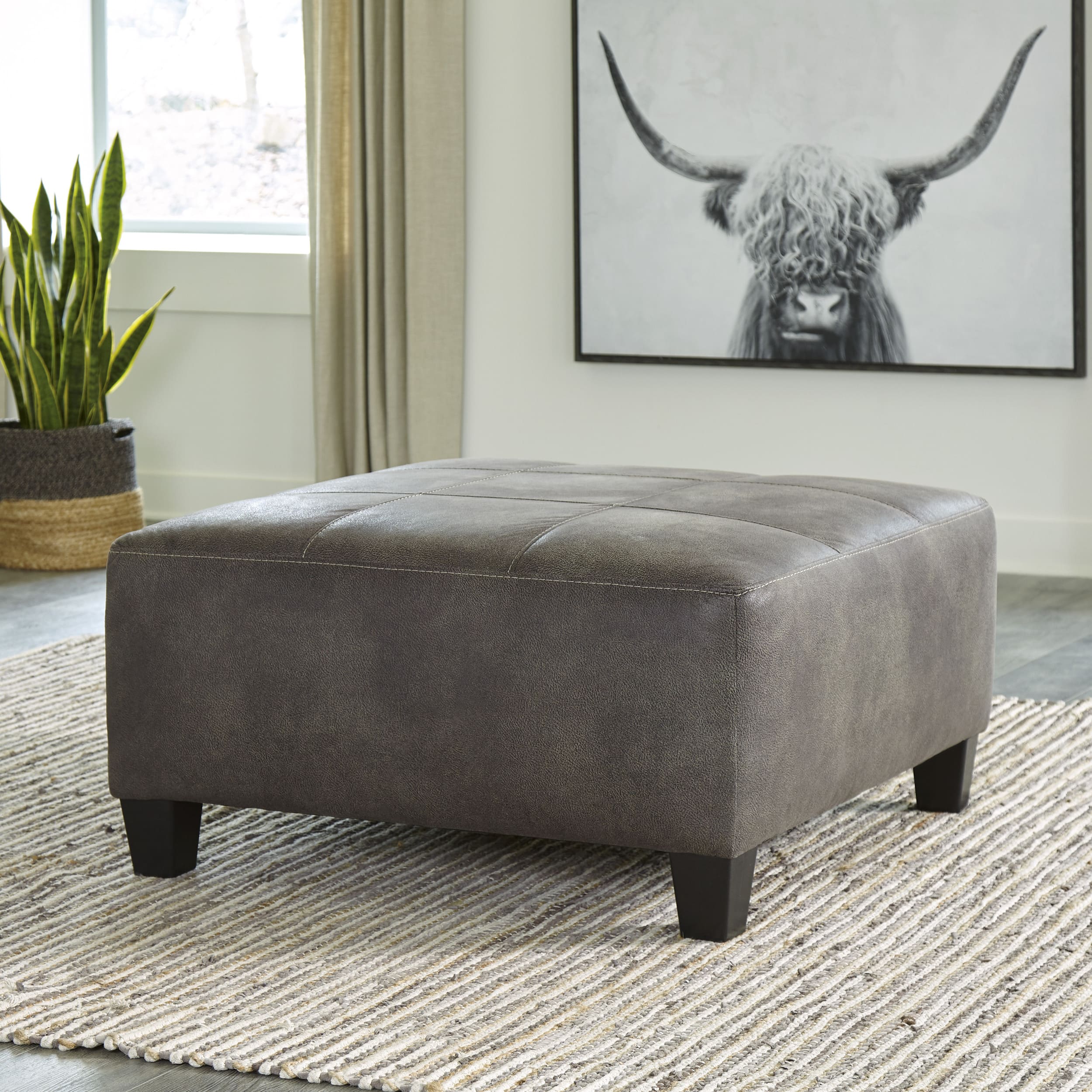 Ashley Navi Faux Leather Ottoman
