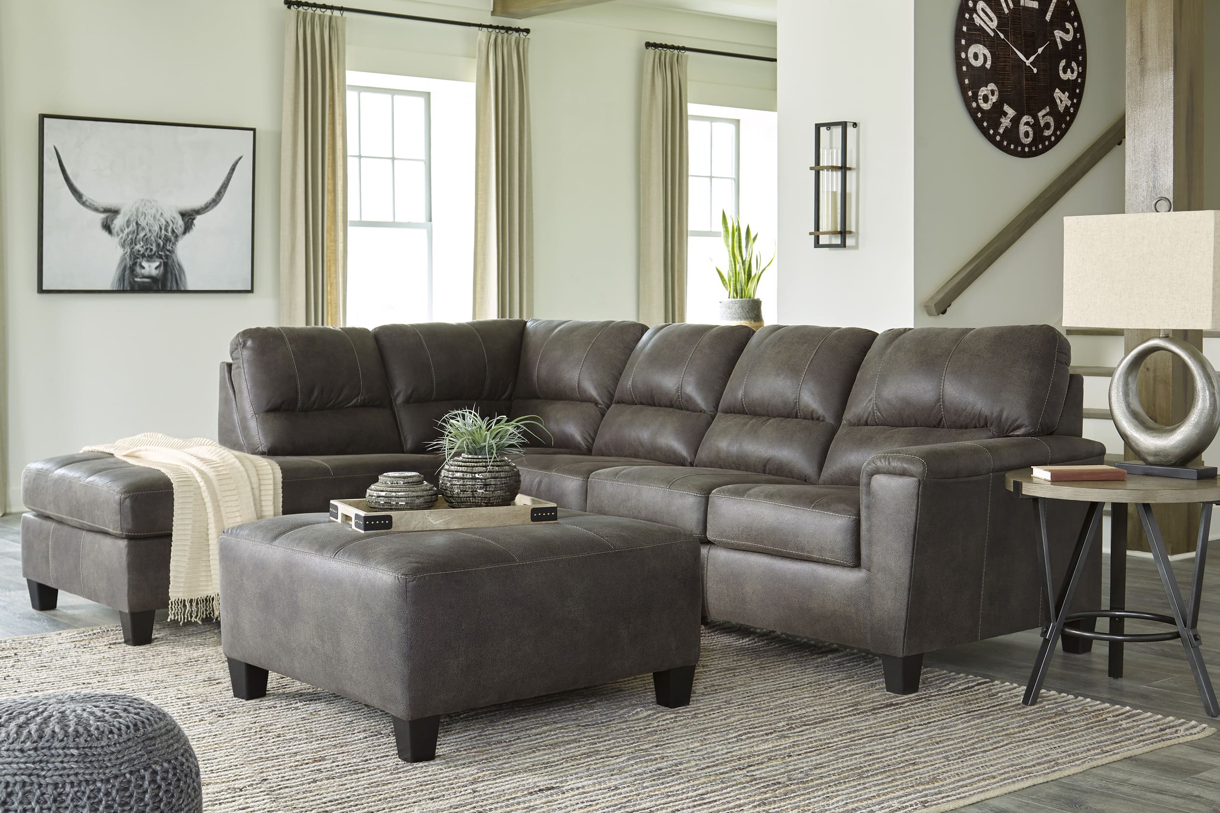 Navi 2-Piece Faux Leather L-Shaped Sectional Sofa w/Left Arm Chaise Facing