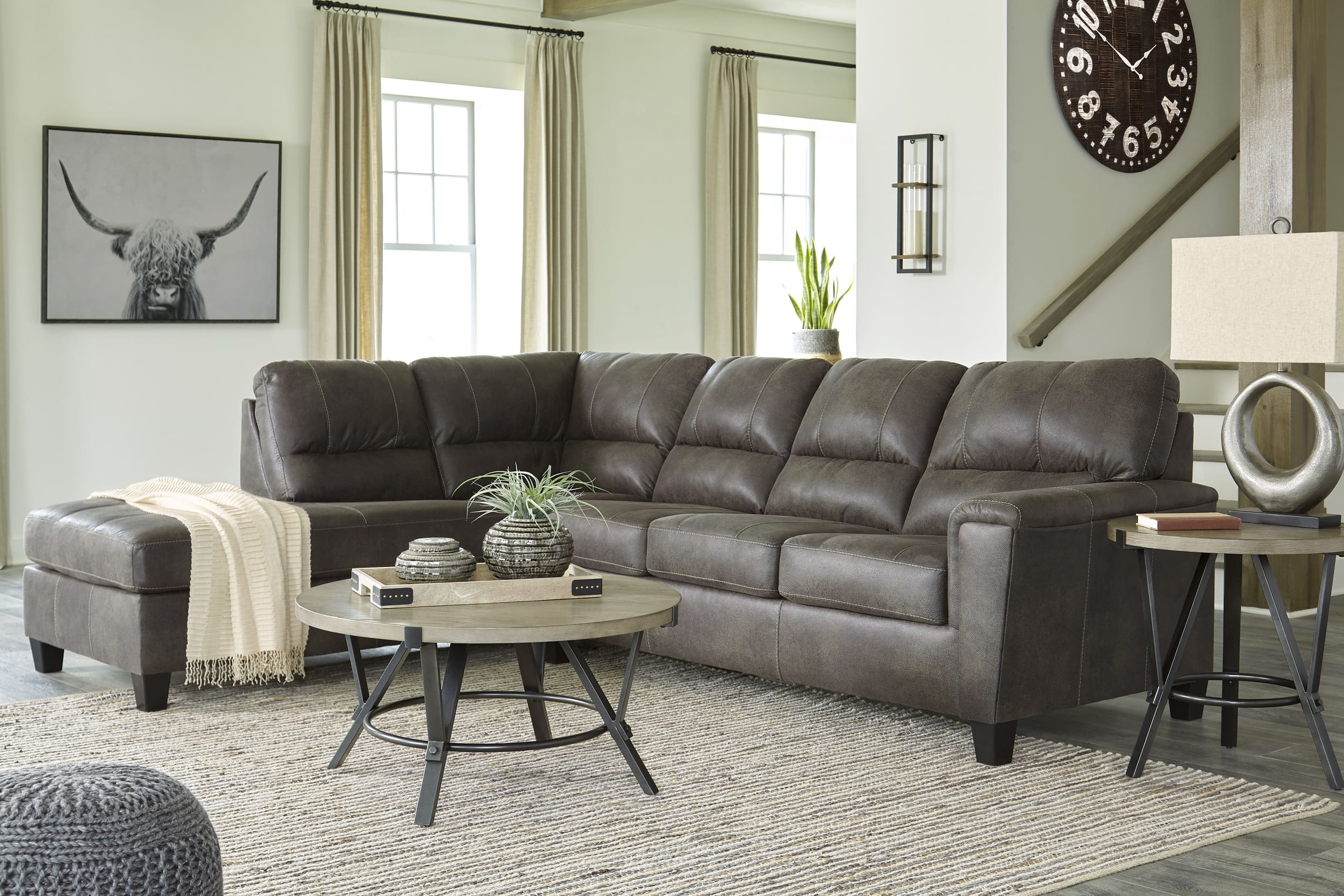 Navi 2-Piece Faux Leather L-Shaped Sectional Sofa w/Left Arm Chaise Facing