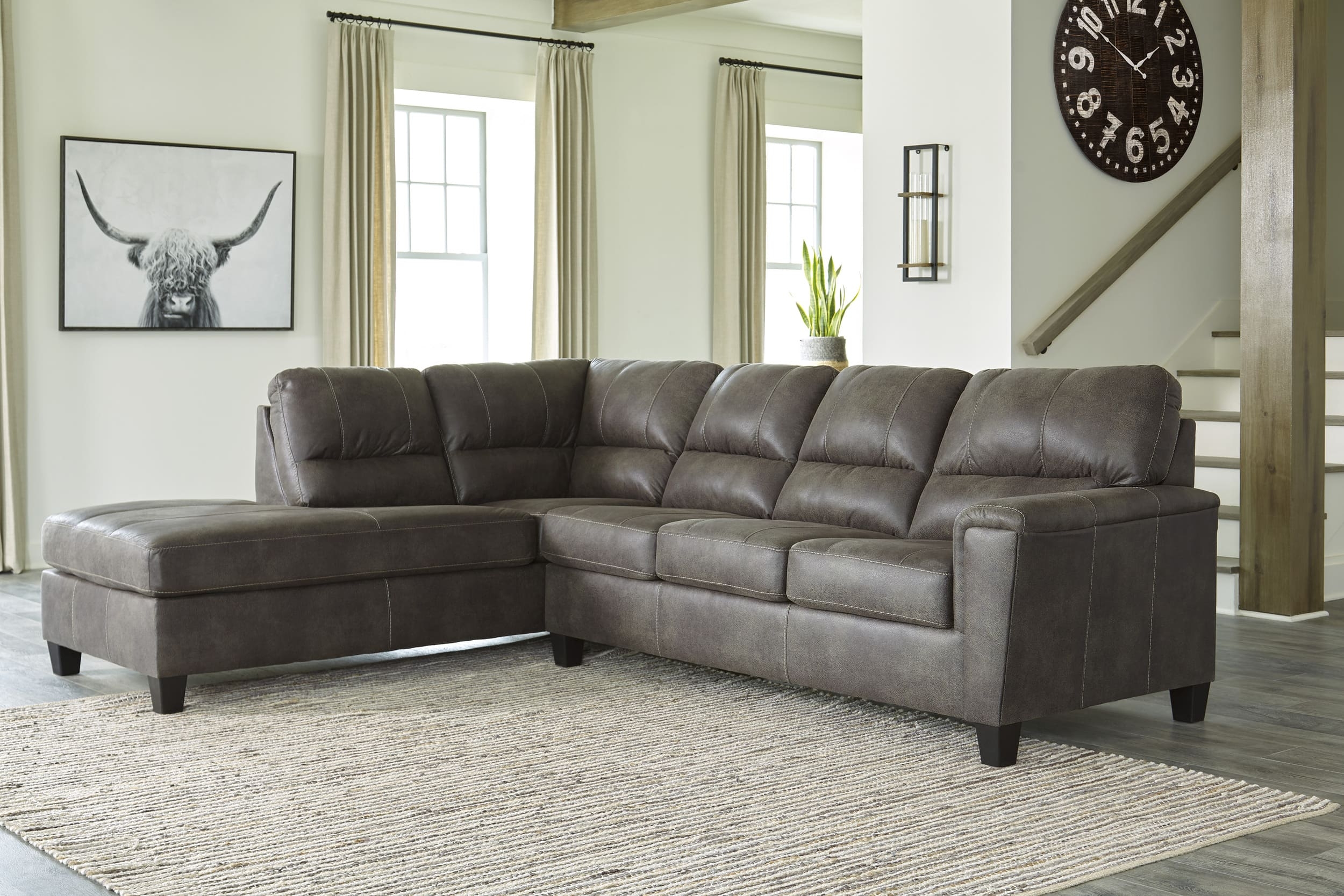 Navi 2-Piece Faux Leather L-Shaped Sectional Sleeper w/Left Arm Chaise Facing