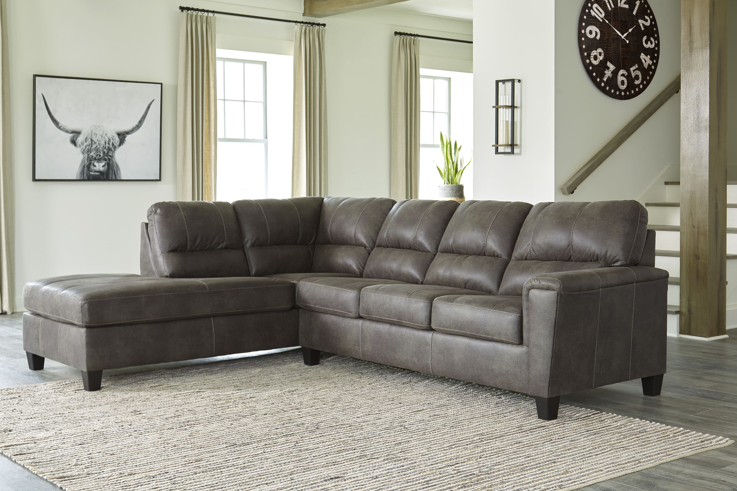 Navi 2-Piece Faux Leather L-Shaped Sectional Sofa w/Left Arm Chaise Facing