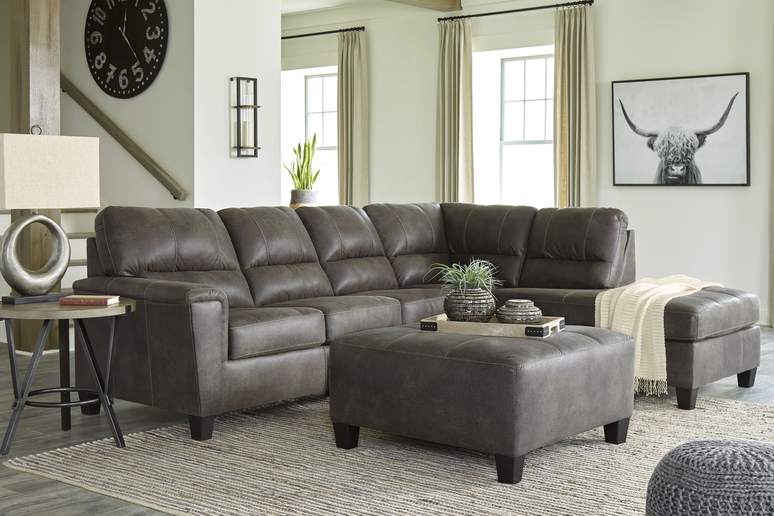 Navi 2-Piece Faux Leather L-Shaped Sectional Sleeper w/Right Arm Chaise Facing