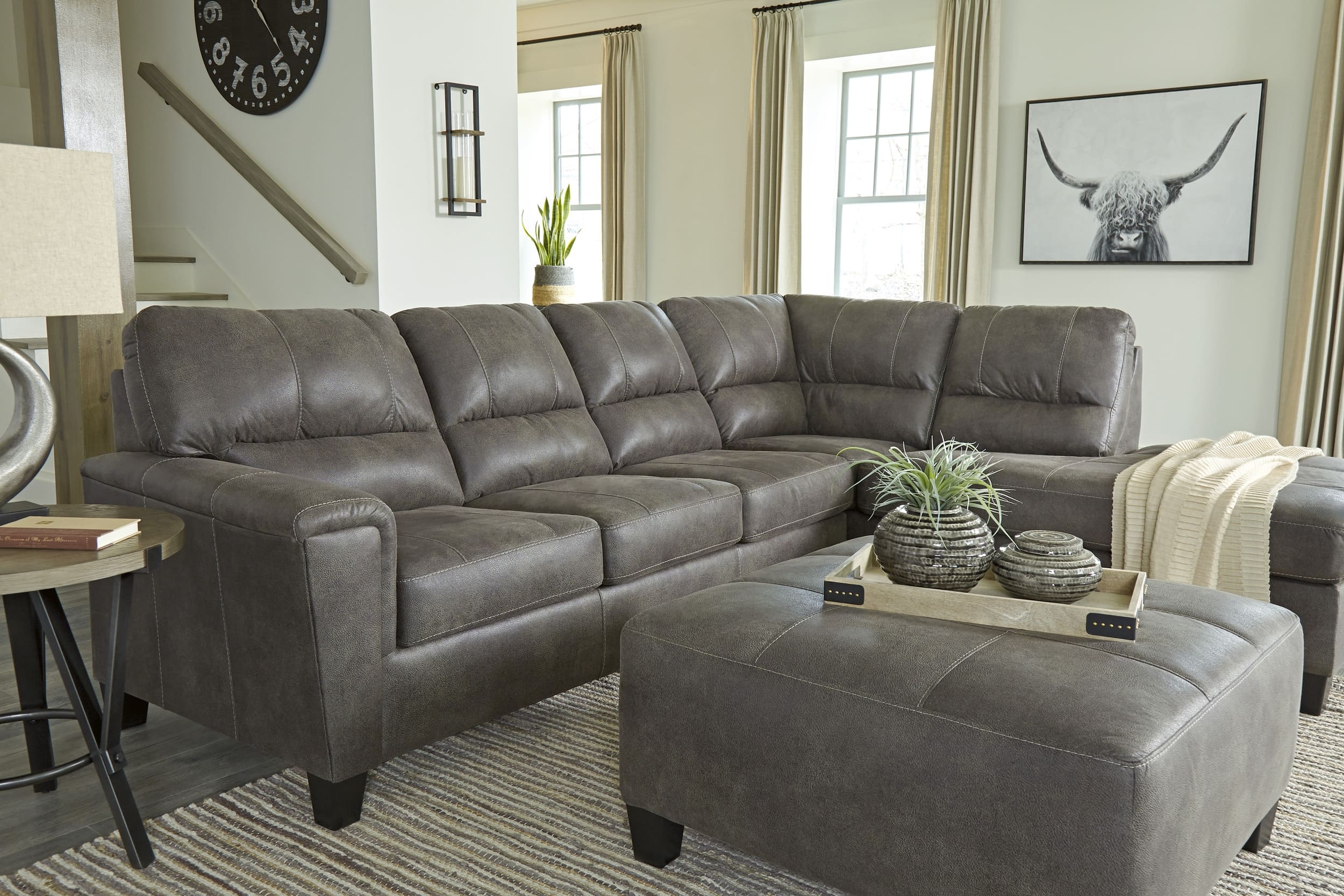 Navi 2-Piece Faux Leather L-Shaped Sectional Sofa w/Right Arm Chaise Facing