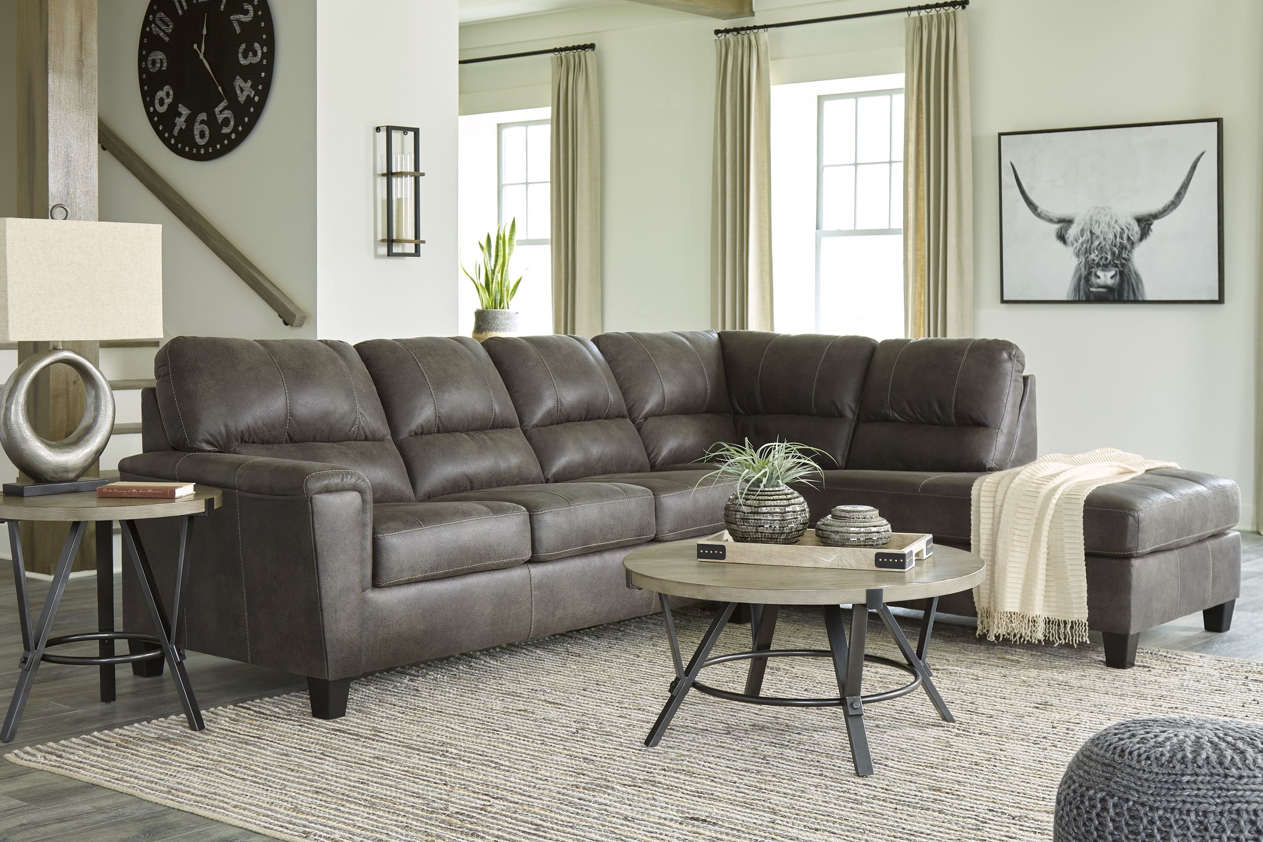 Navi 2-Piece Faux Leather L-Shaped Sectional Sofa w/Right Arm Chaise Facing