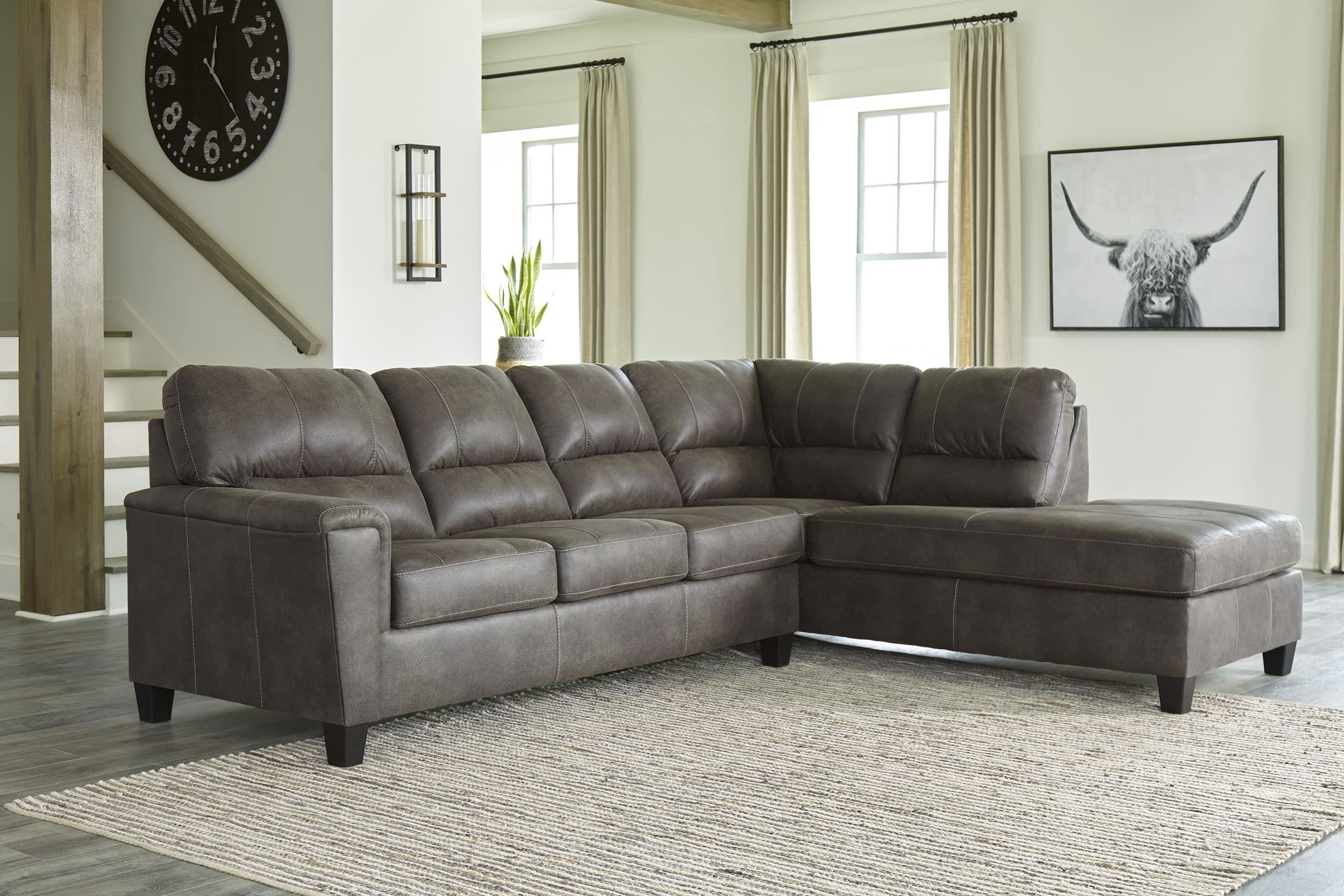 Navi 2-Piece Faux Leather L-Shaped Sectional Sofa w/Right Arm Chaise Facing