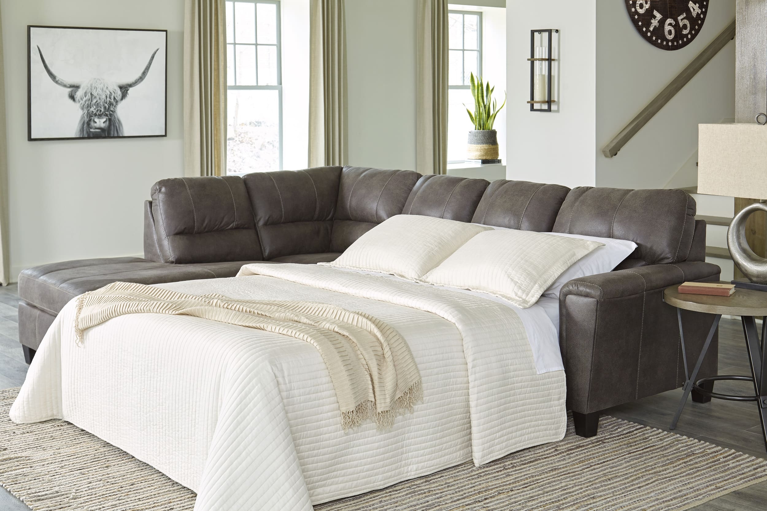 Navi 2-Piece Faux Leather L-Shaped Sectional Sleeper w/Left Arm Chaise Facing