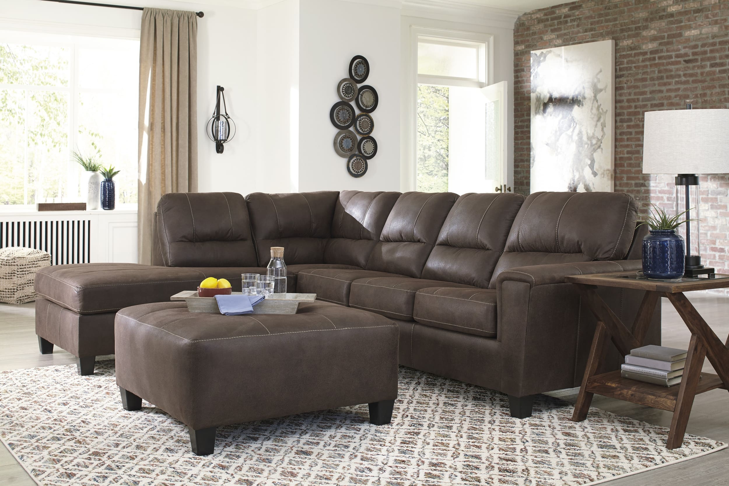 Navi Faux Leather Oversized Accent Ottoman