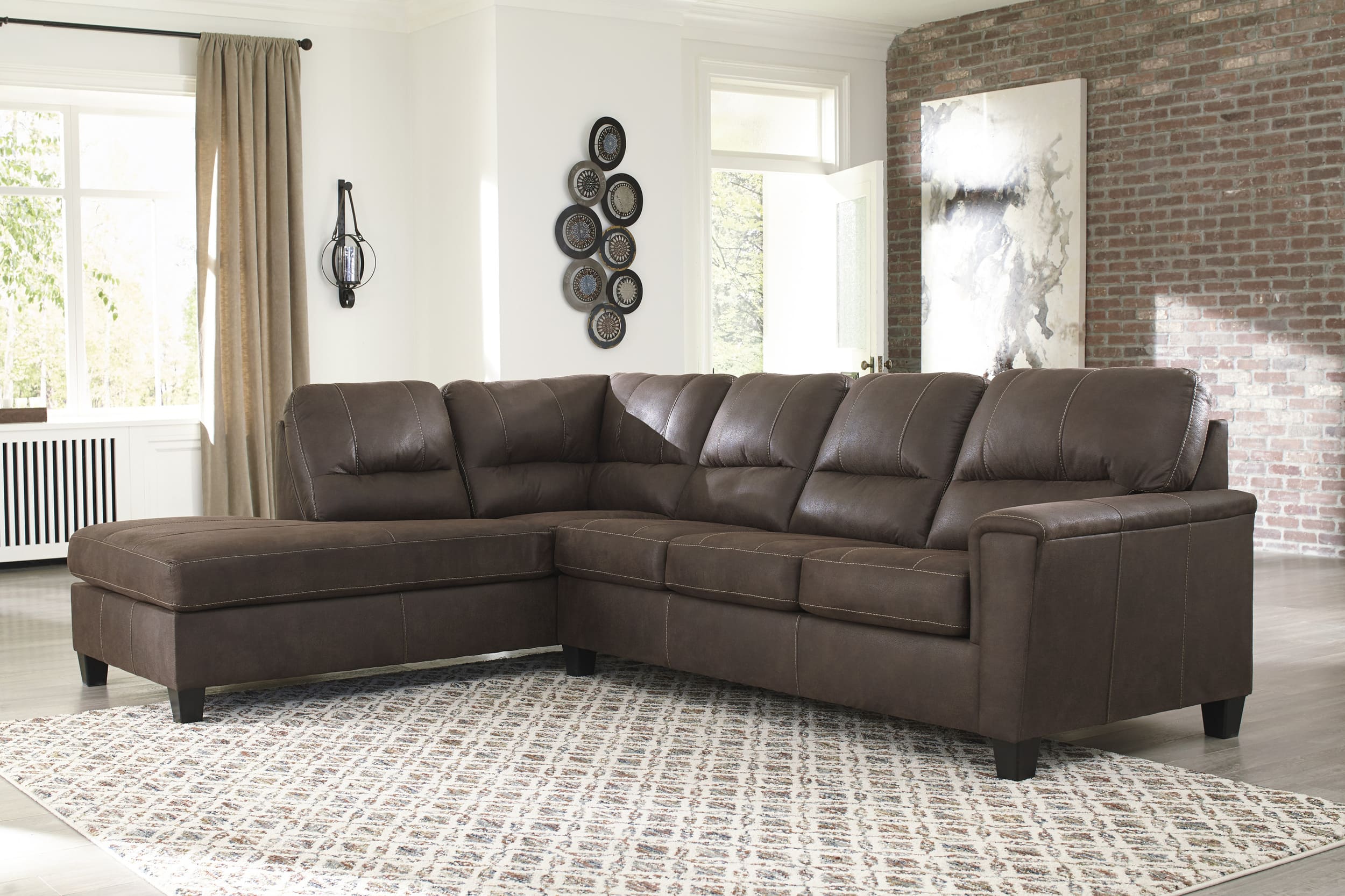 Navi 2-Piece Faux Leather L-Shaped Sectional Sofa w/Left Arm Chaise Facing