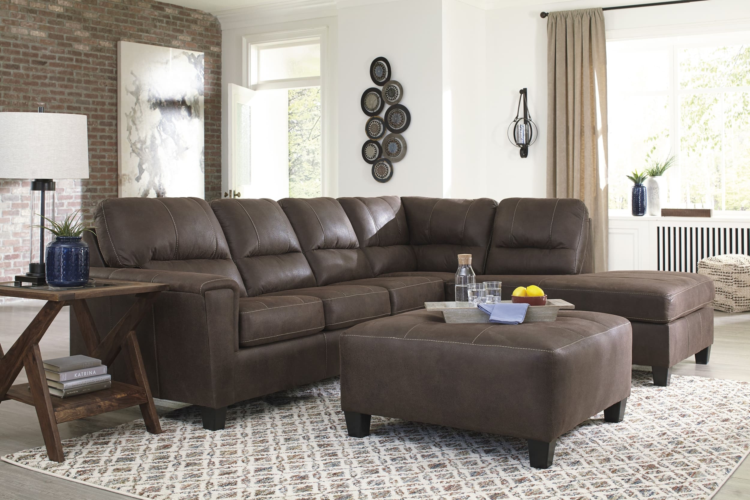 Navi 2-Piece Faux Leather L-Shaped Sectional Sofa w/Right Arm Chaise Facing