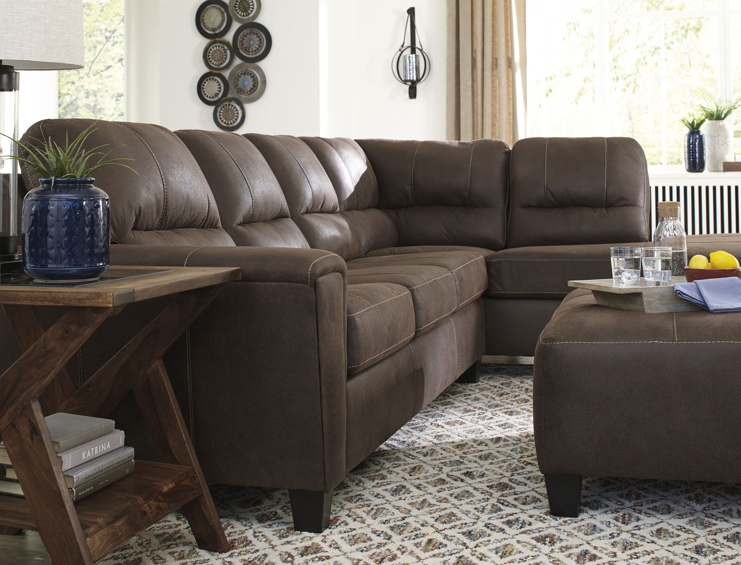Navi 2-Piece Faux Leather L-Shaped Sectional Sofa w/Right Arm Chaise Facing