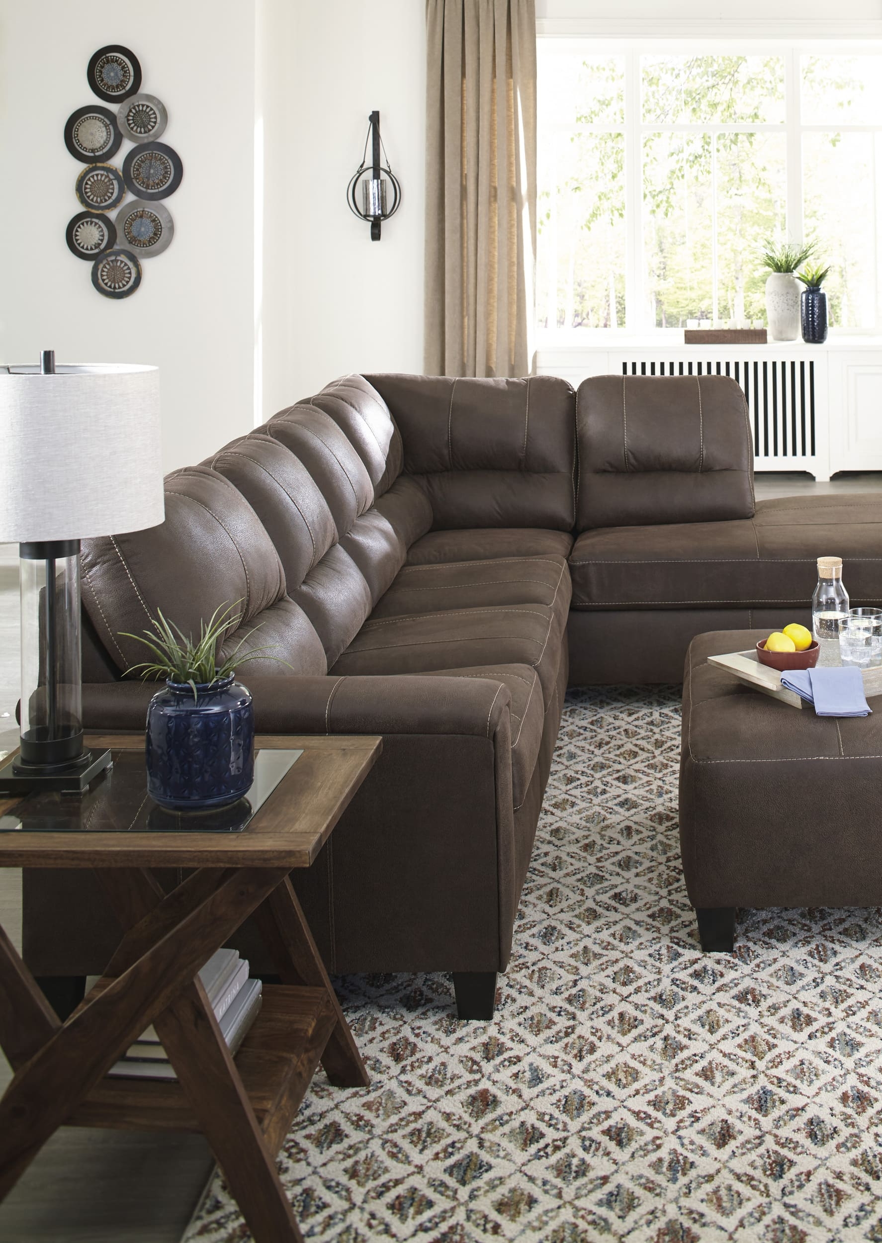 Navi 2-Piece Faux Leather L-Shaped Sectional Sofa w/Right Arm Chaise Facing