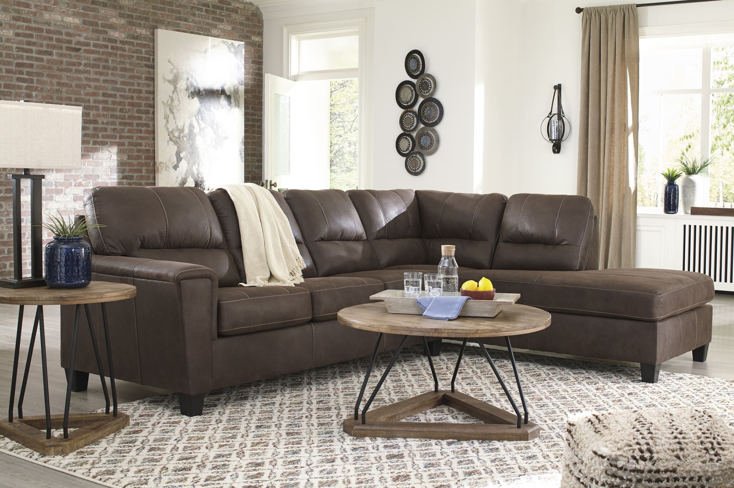 Navi 2-Piece Faux Leather L-Shaped Sectional Sleeper w/Right Arm Chaise Facing