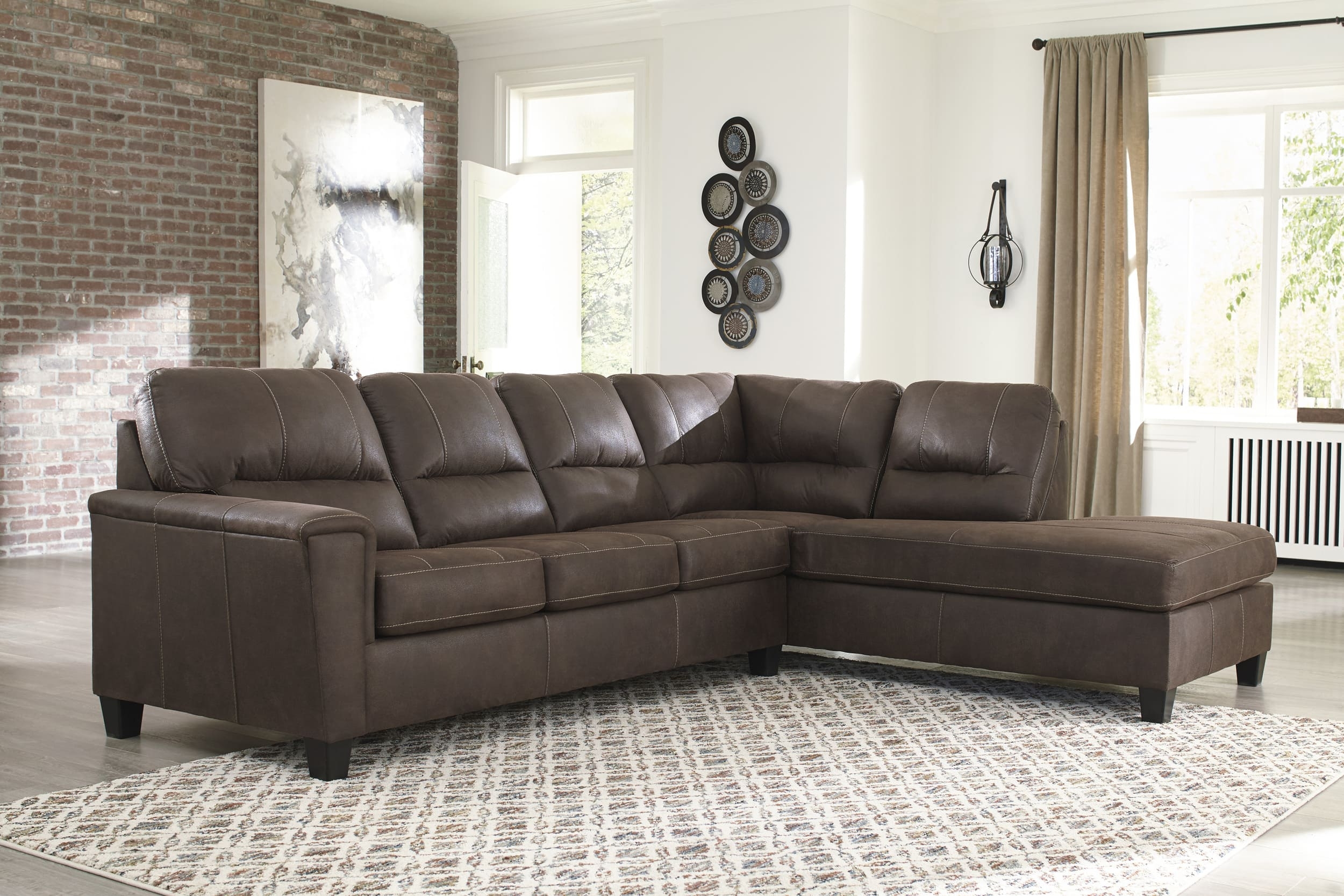 Navi 2-Piece Faux Leather L-Shaped Sectional Sleeper w/Right Arm Chaise Facing