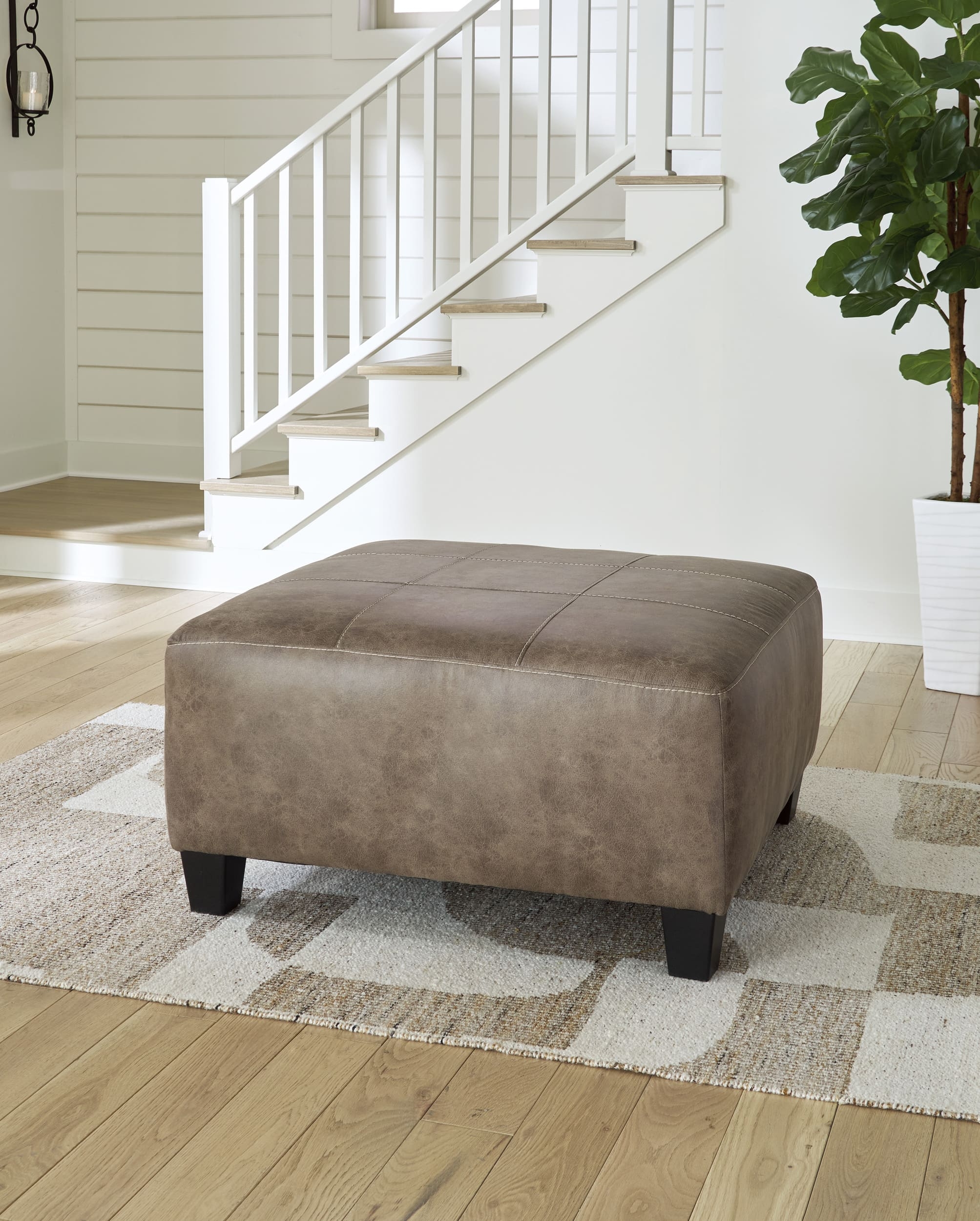 Ashley Navi Faux Leather Ottoman