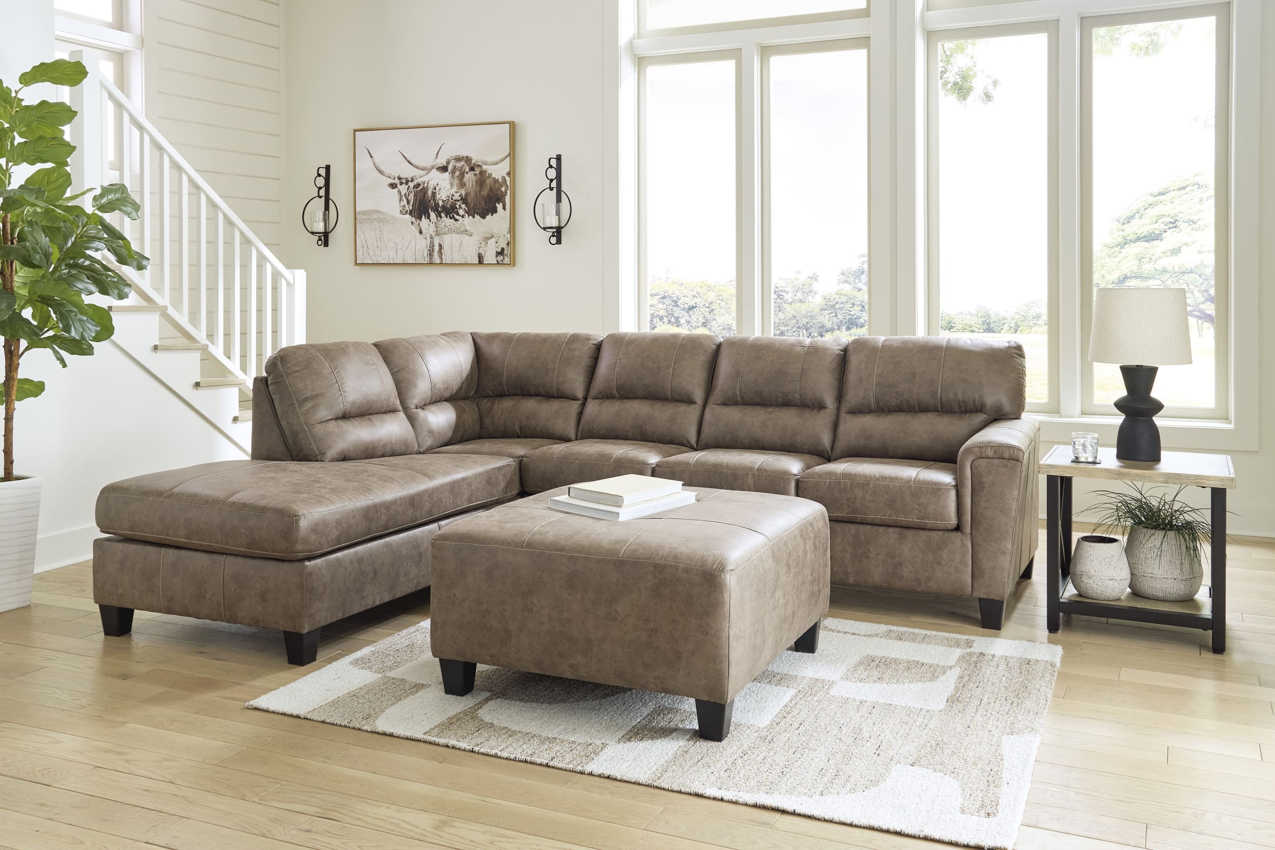 Navi 2-Piece Faux Leather L-Shaped Sectional Sofa w/Left Arm Chaise Facing