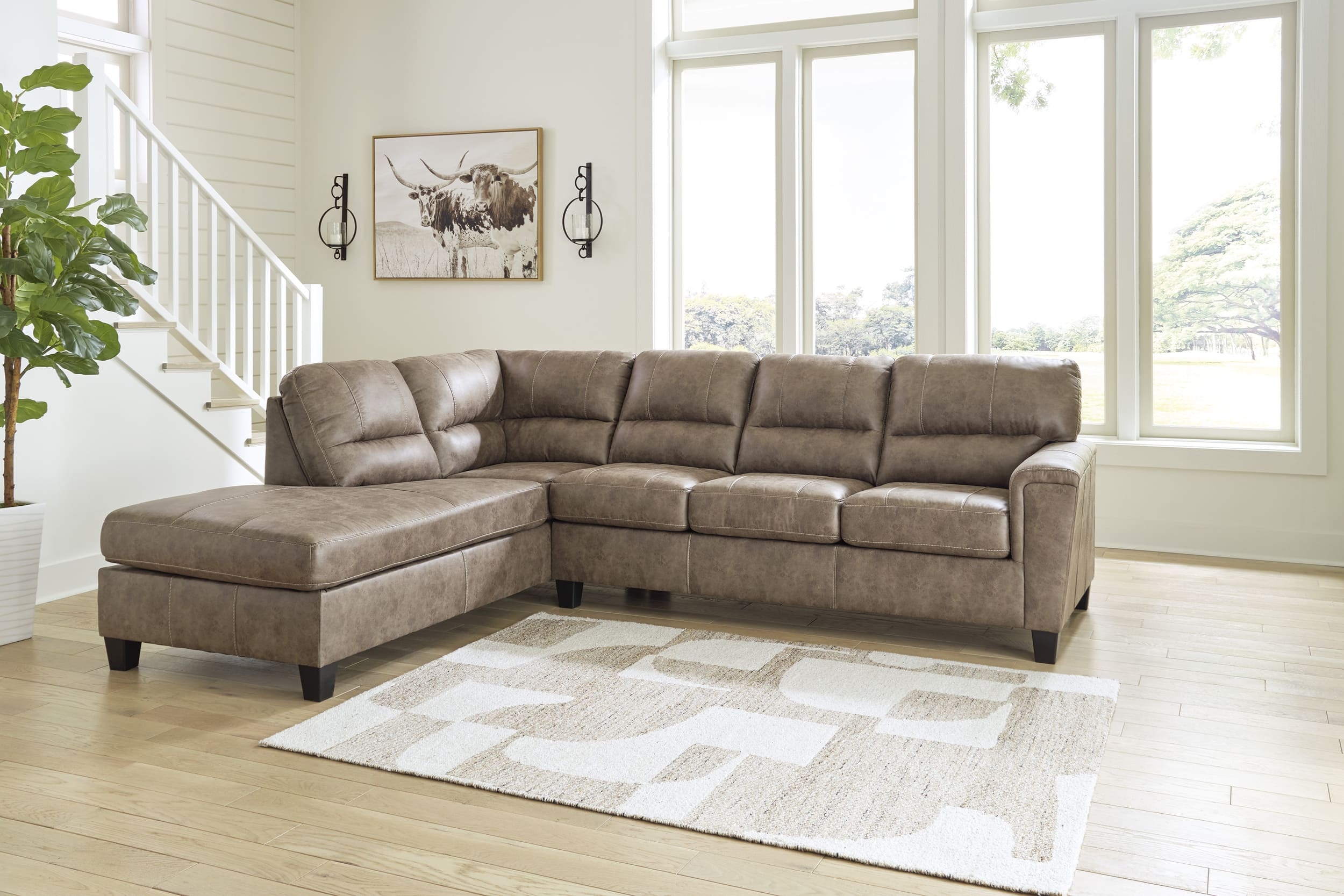 Navi 2-Piece Faux Leather L-Shaped Sectional Sofa w/Left Arm Chaise Facing