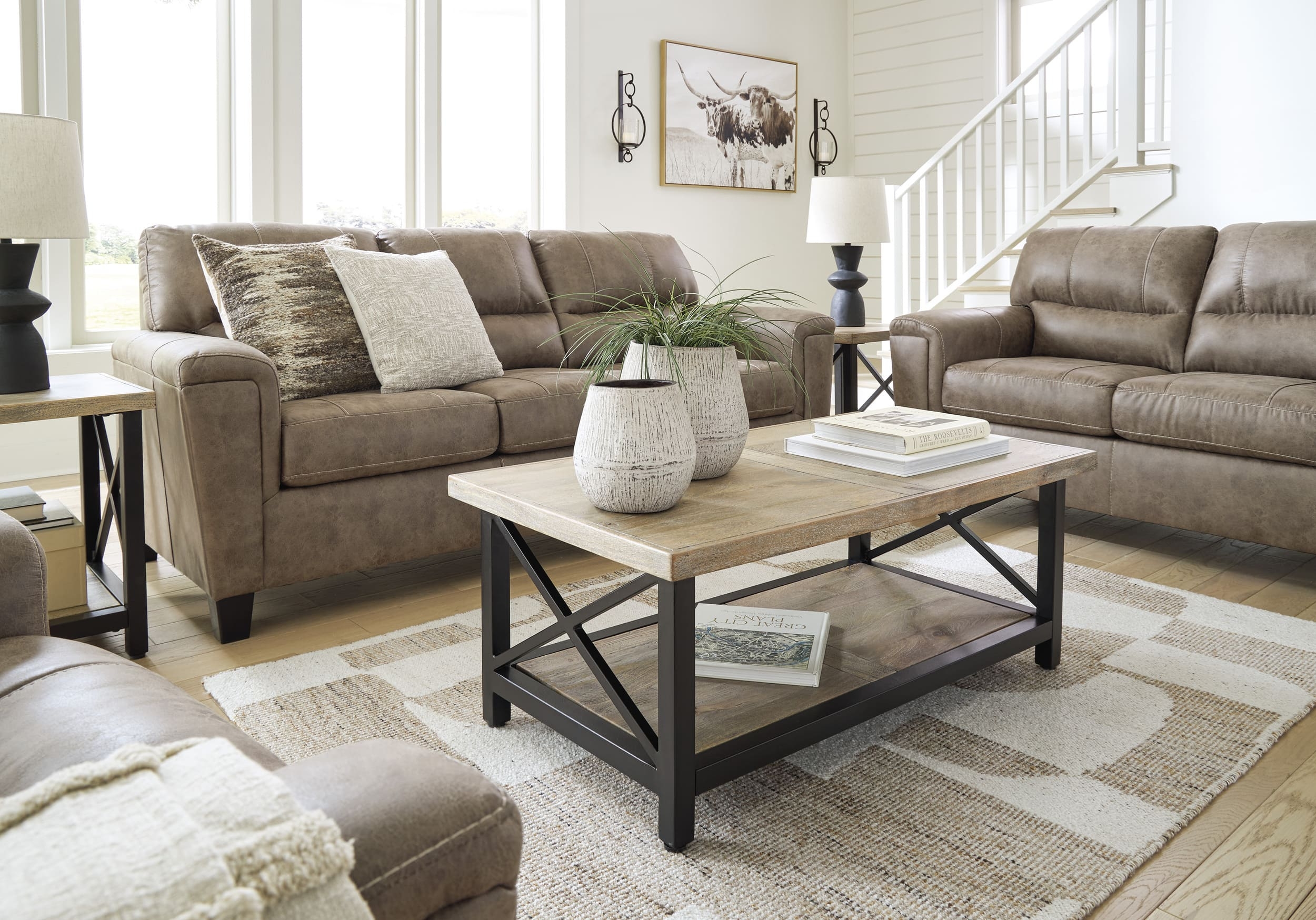 Navi Fossil Loveseat, Sofa And Center Table