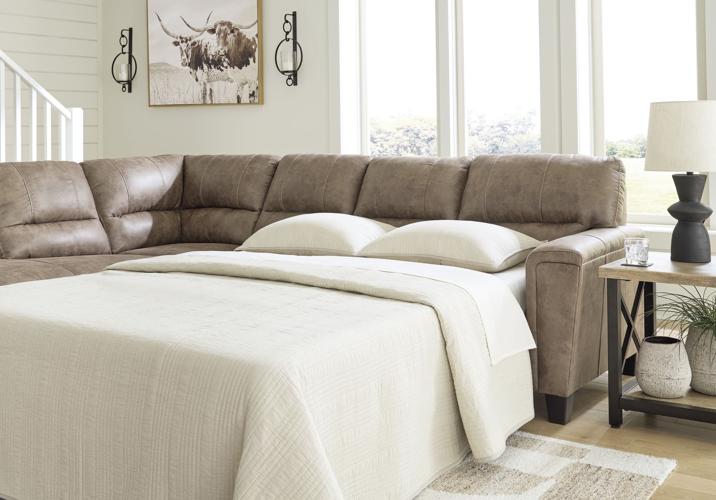 Navi 2-Piece Faux Leather L-Shaped Sectional Sofa w/Left Arm Chaise Facing