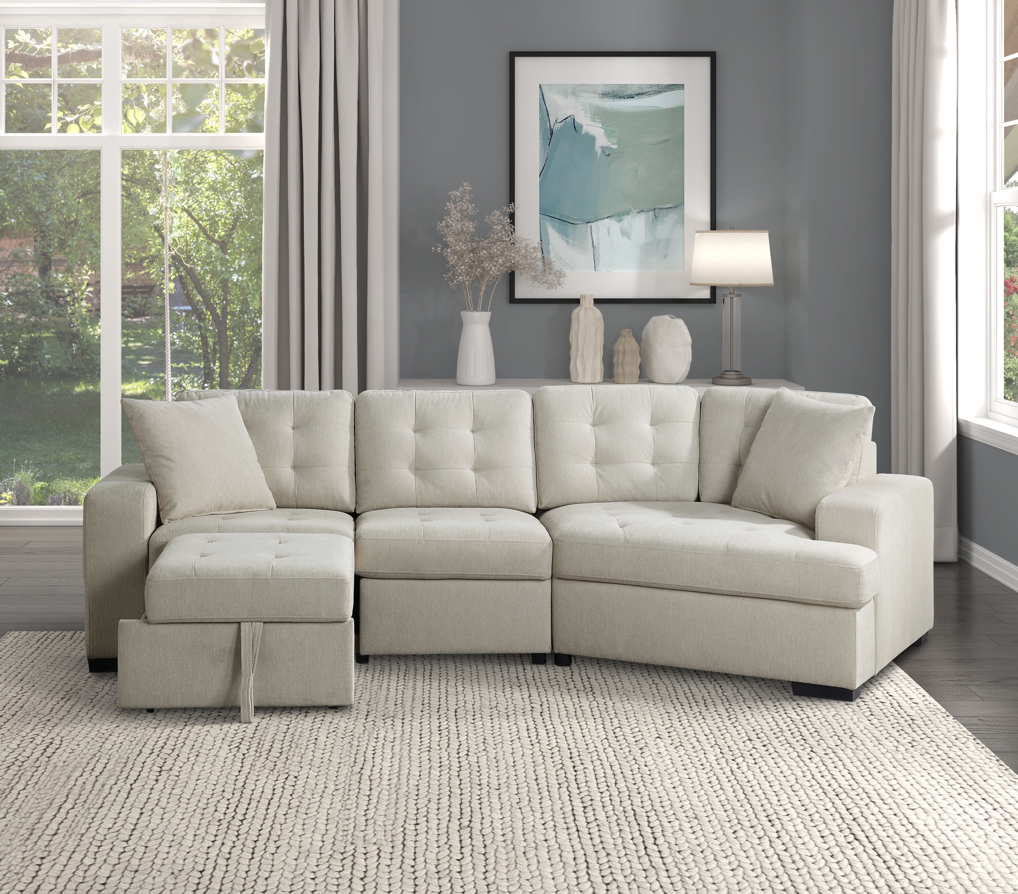 Logansport Fabric 2-Piece Sectional with Pull-out Ottoman