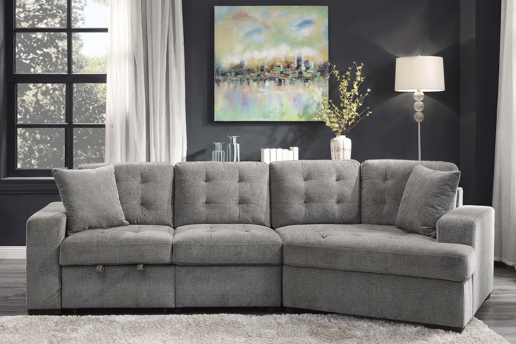 Logansport Fabric 2-Piece Sectional with Pull-out Ottoman