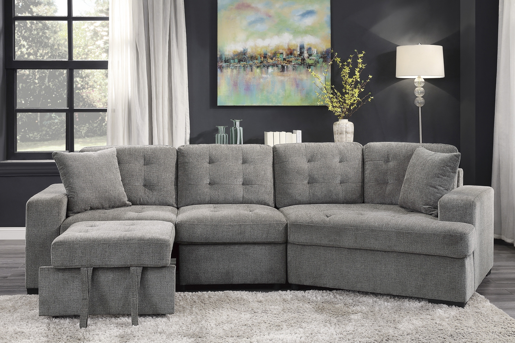 Logansport Fabric 2-Piece Sectional with Pull-out Ottoman