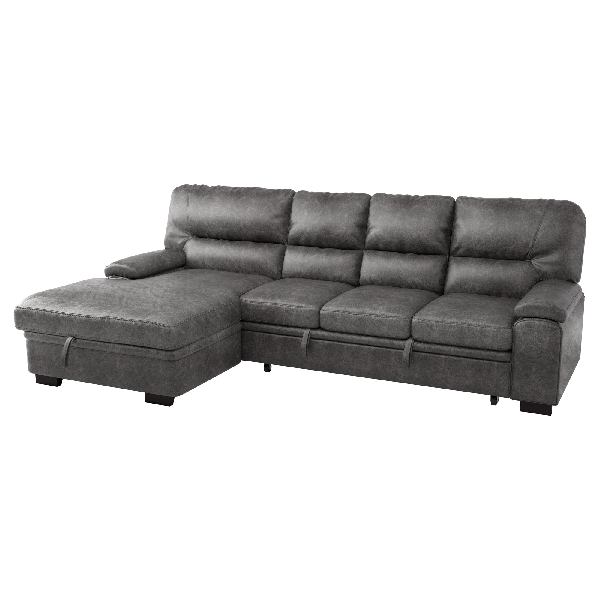 Michigan Sectional with Pull-out Bed & Hidden Storage, Left Chaise Facing Dark Gray