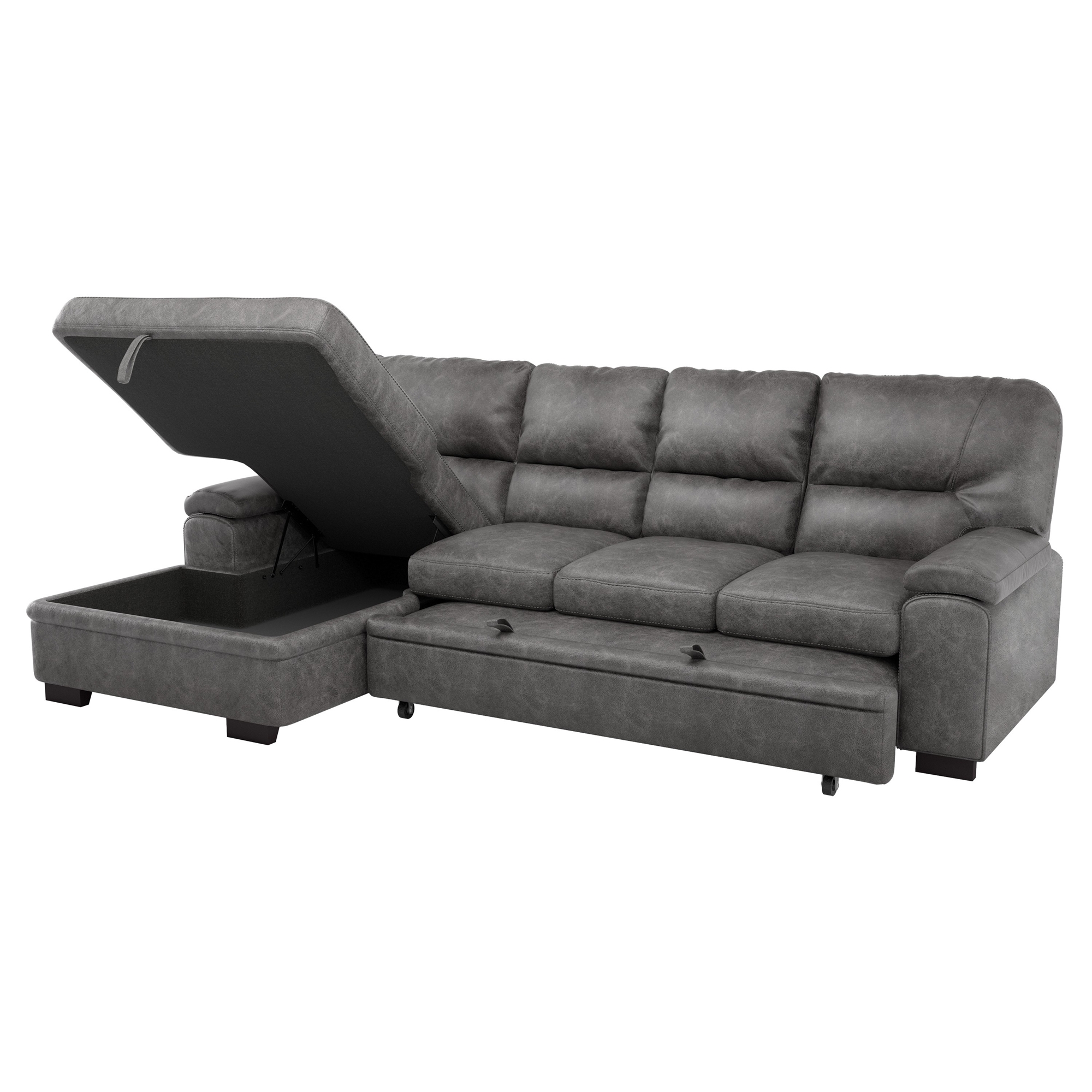 Michigan Polyester Fabric Sectional Sofa w/Pull-out Bed & Hidden Storage