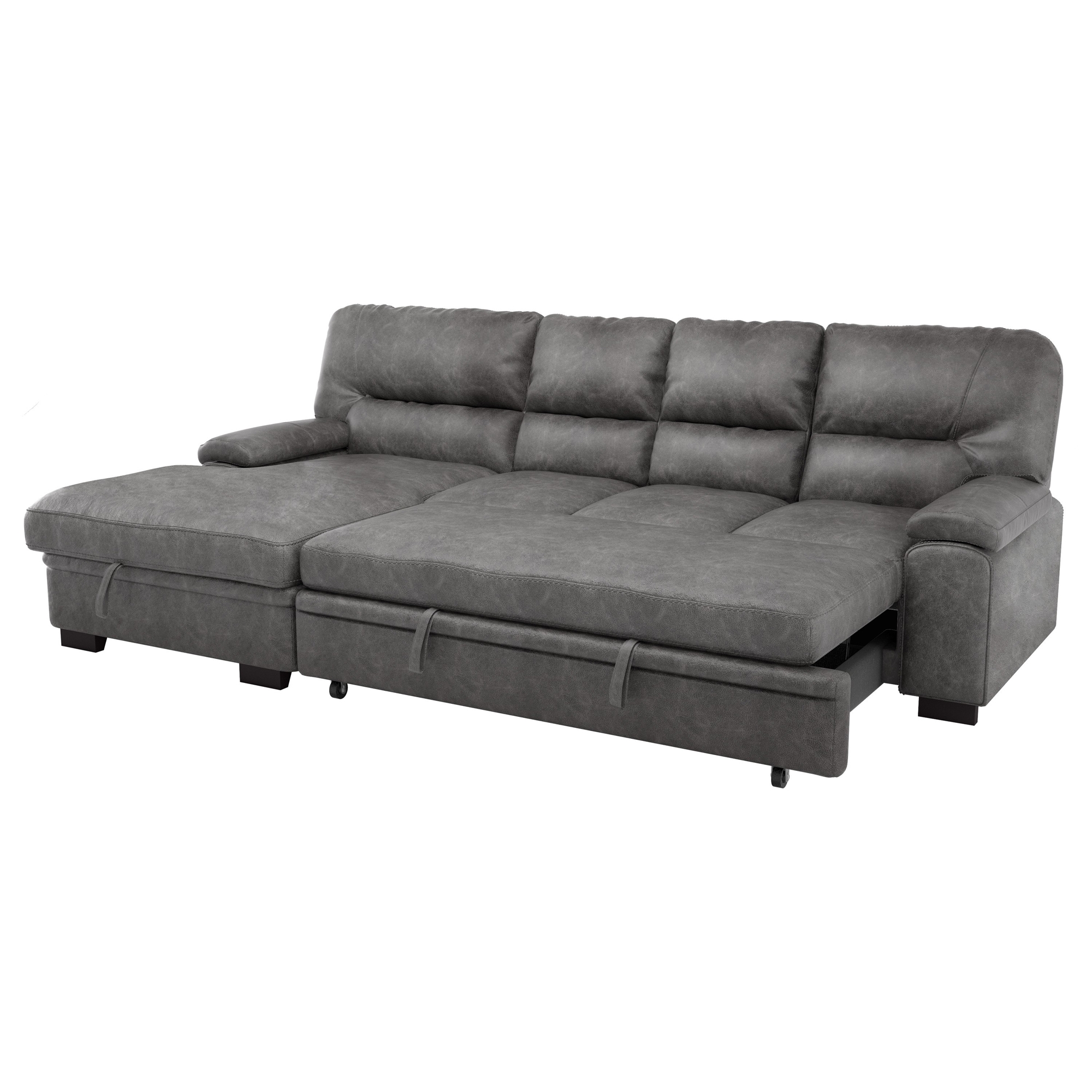 Michigan Polyester Fabric Sectional Sofa w/Pull-out Bed & Hidden Storage