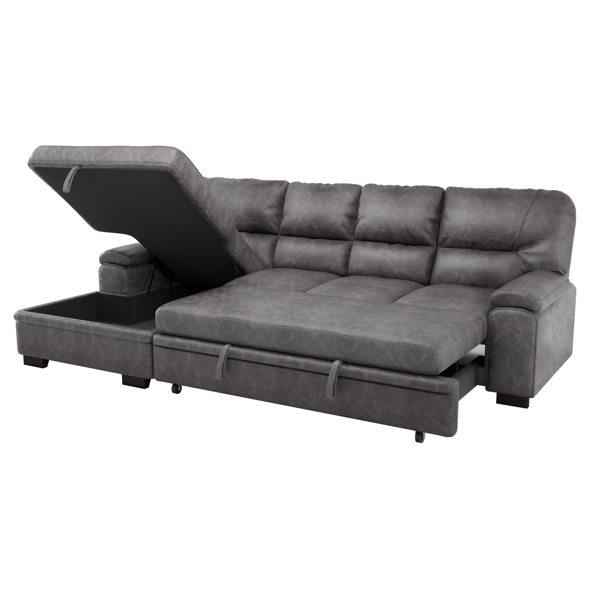 Michigan Polyester Fabric Sectional Sofa w/Pull-out Bed & Hidden Storage