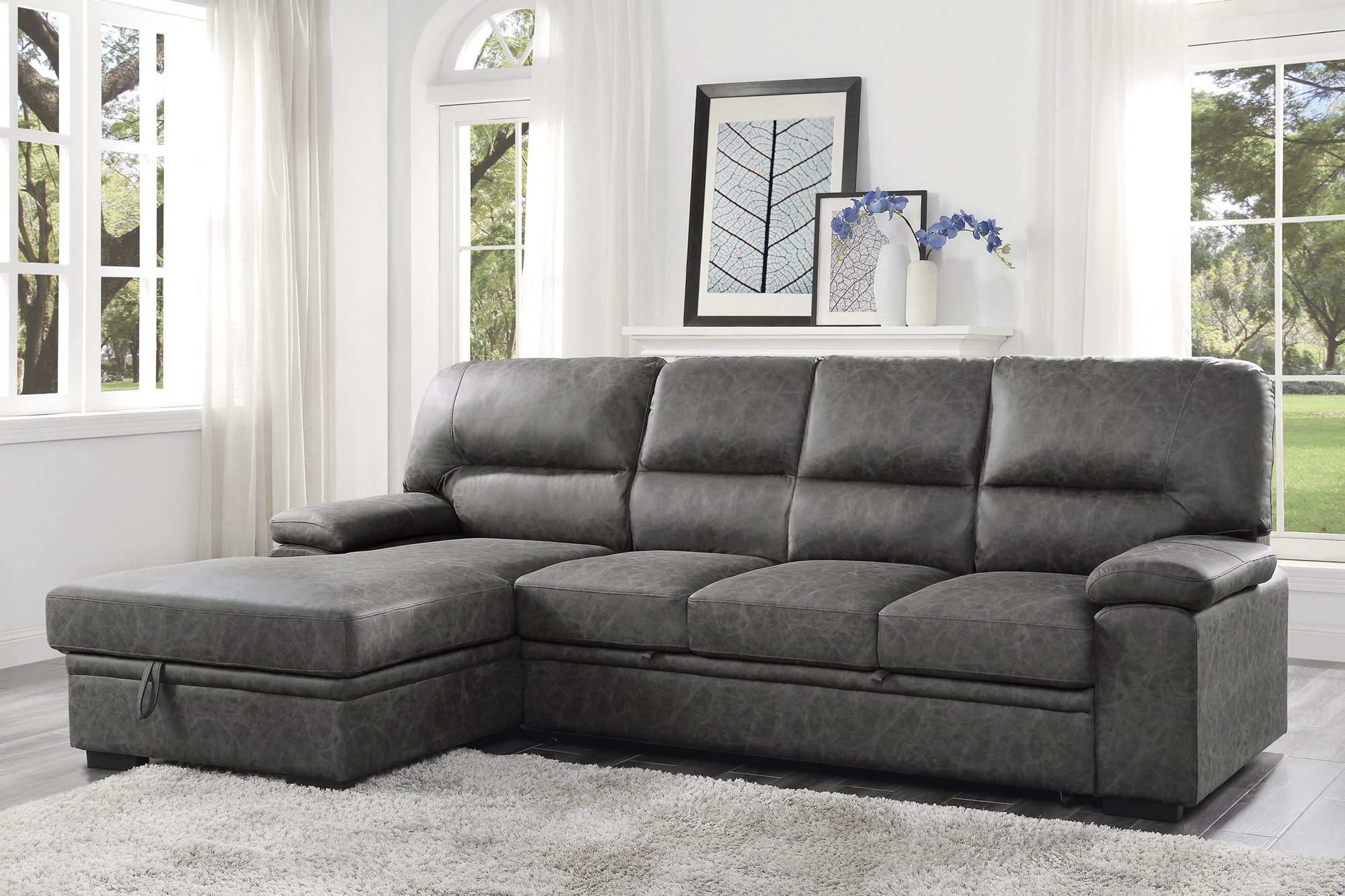 Michigan Sectional with Pull-out Bed & Hidden Storage, Left Chaise Facing Dark Gray