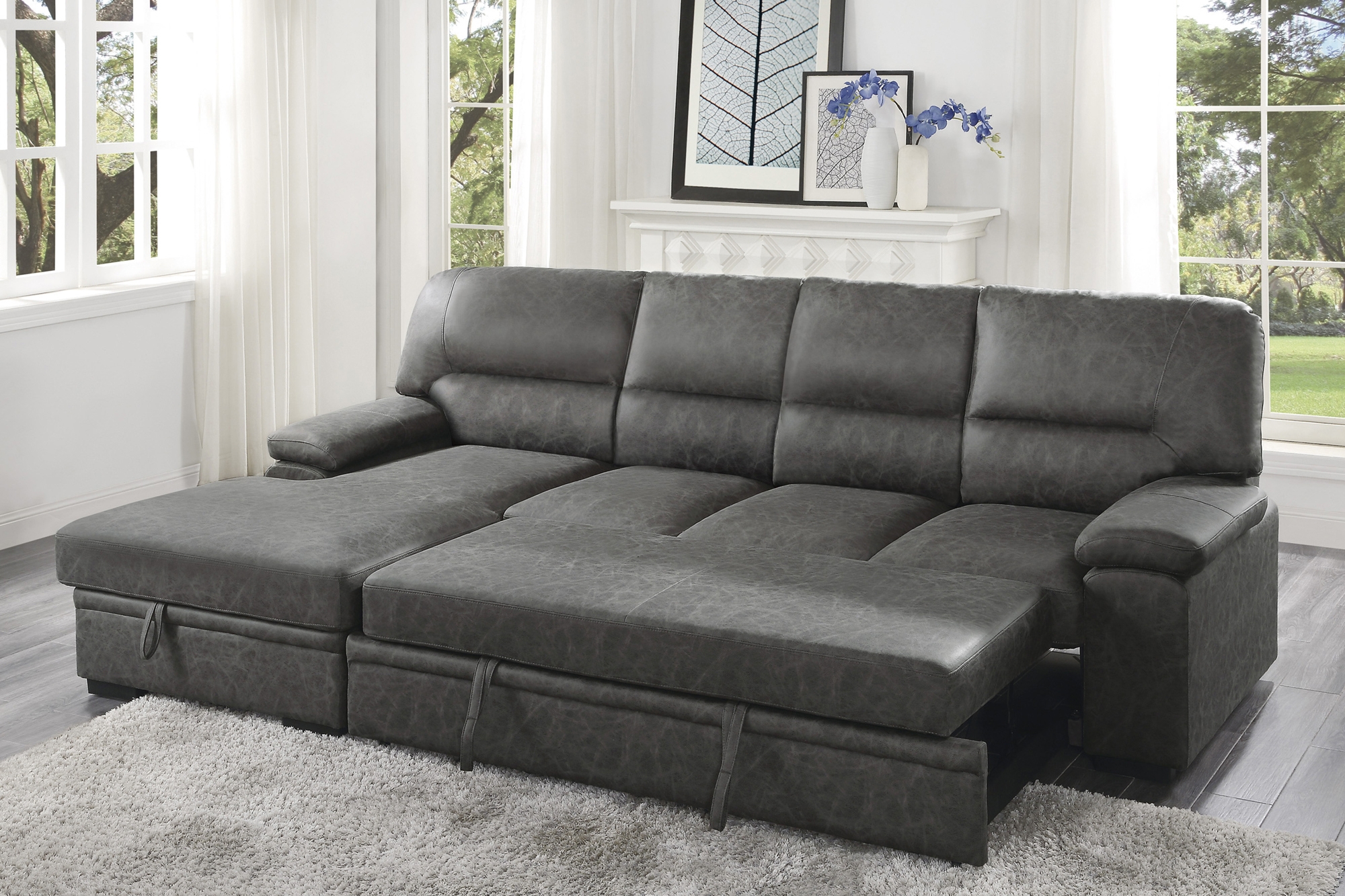 Michigan Sectional with Pull-out Bed & Hidden Storage, Left Chaise Facing Dark Gray