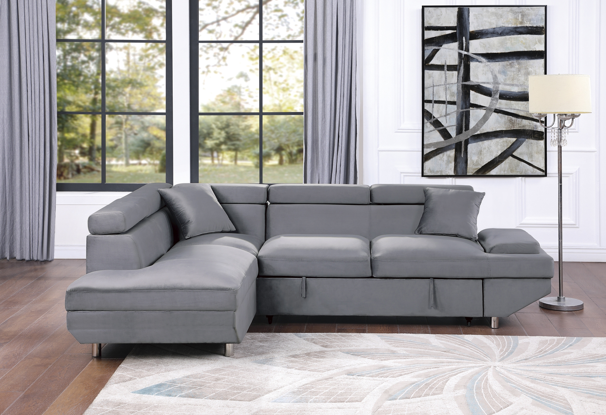 Cruz Velvet Left Chaise Facing Sectional Sofa