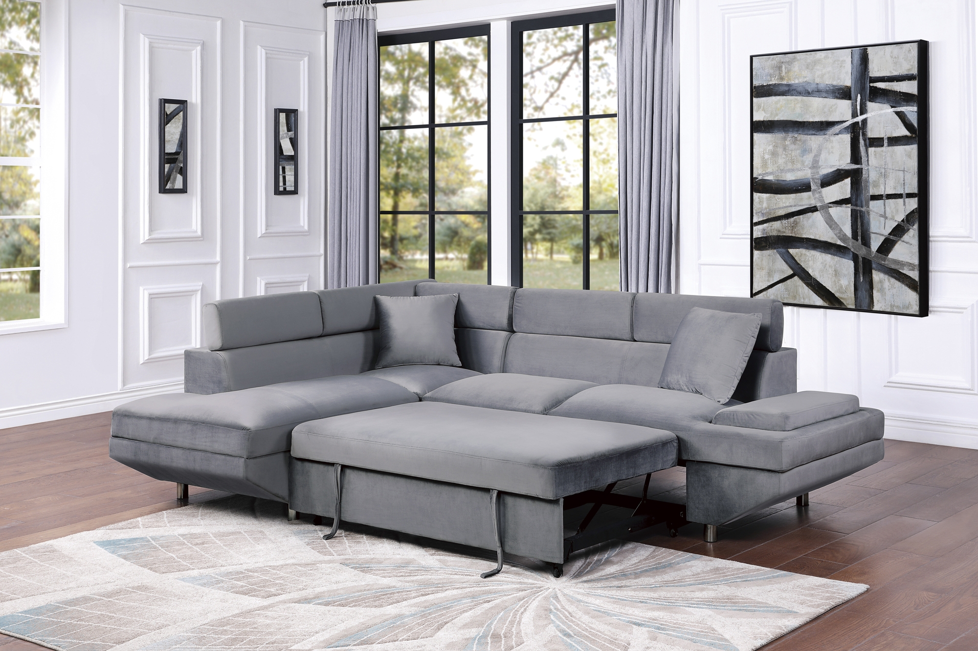 Cruz Velvet Left Chaise Facing Sectional Sofa