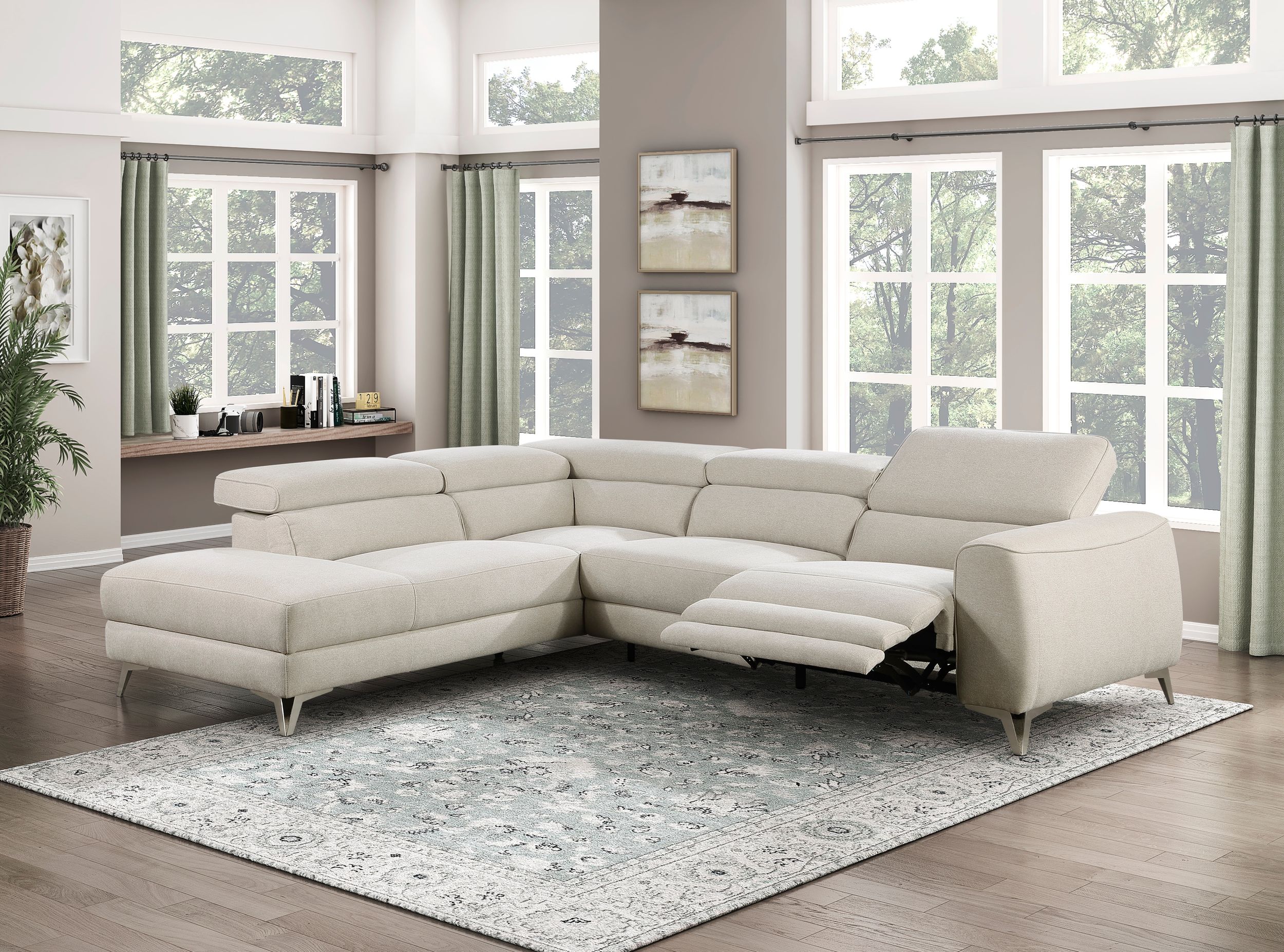 Bienvenue Polyester 2‑Piece Power Reclining Sectional with Left Chaise