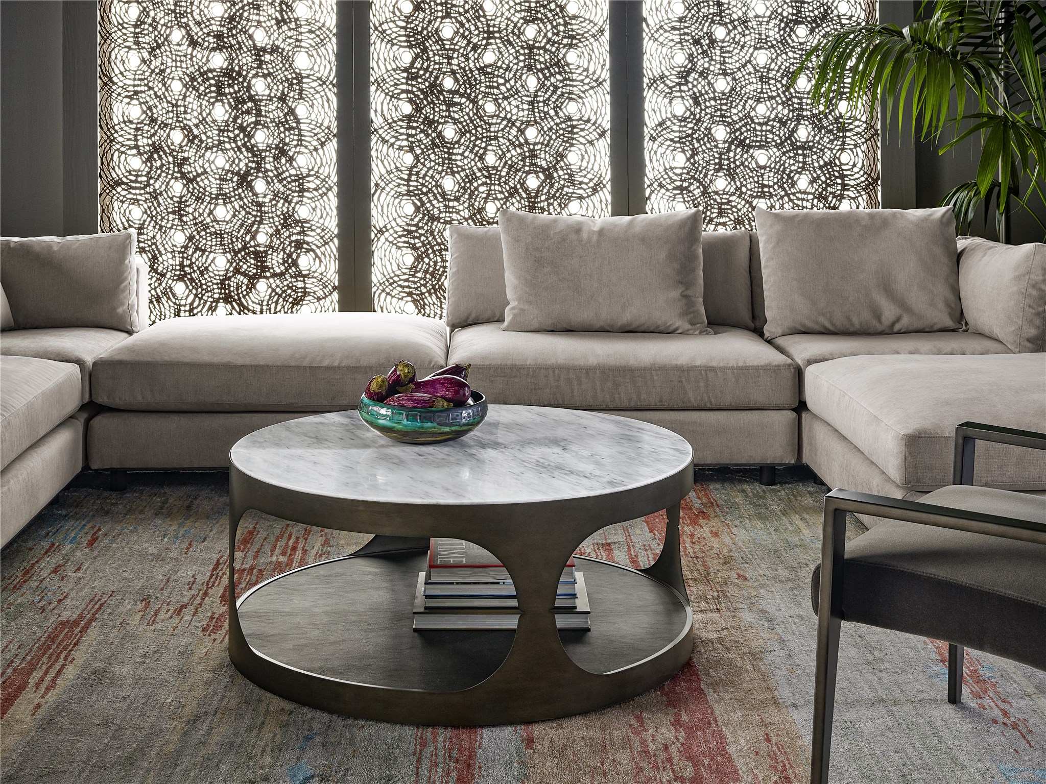 Magritte Stone/Metal/Faux Leather Round Coffee Table