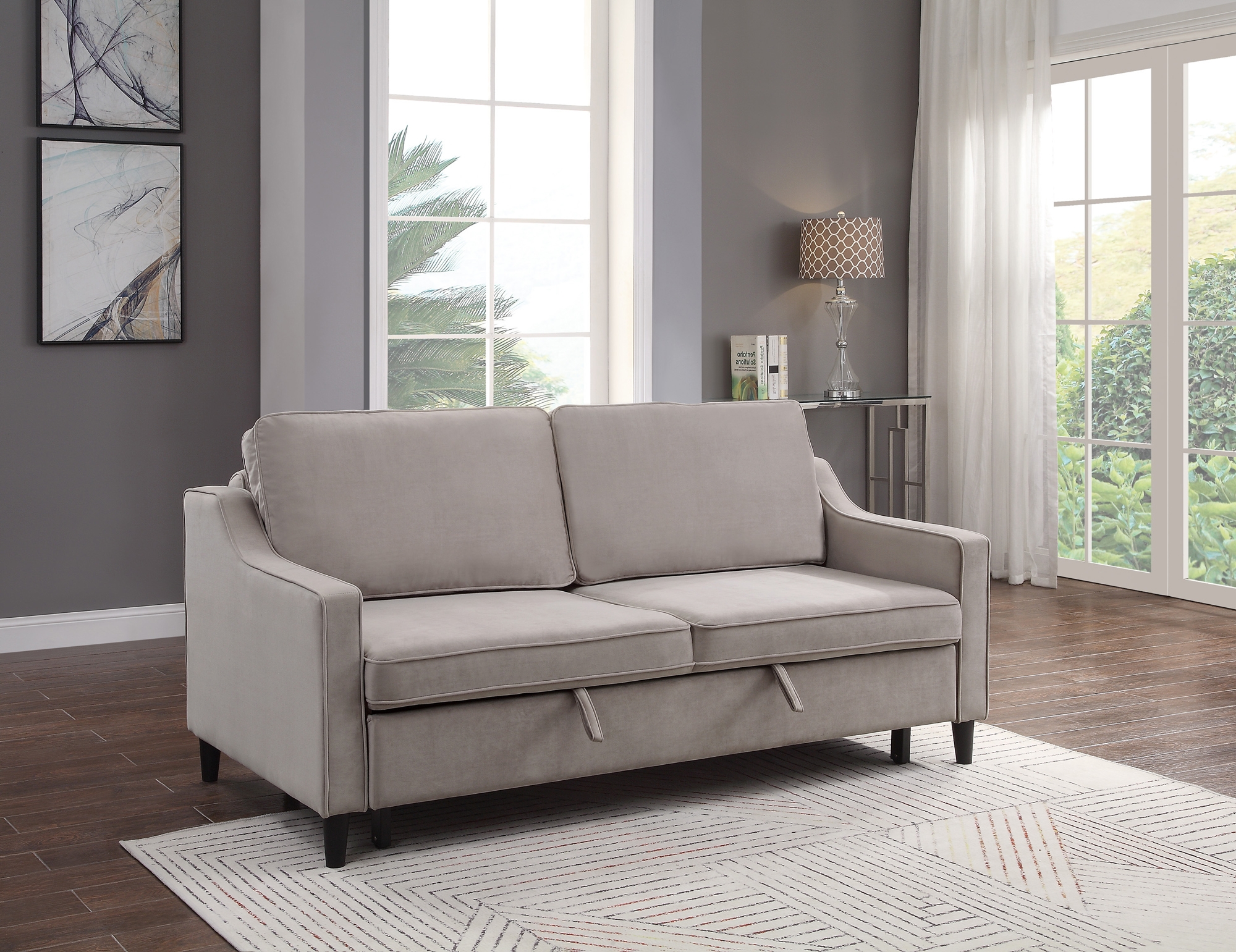Adelia Velvet Convertible Studio Sofa with Pull-out Bed
