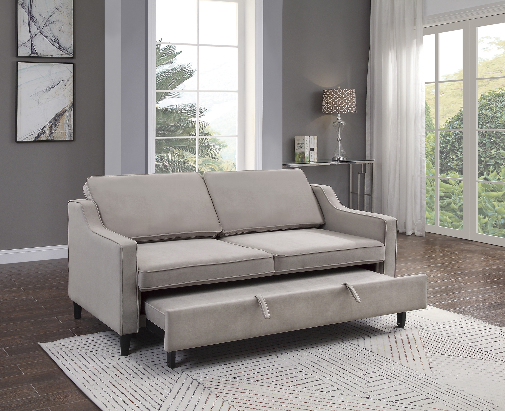Adelia Velvet Convertible Studio Sofa with Pull-out Bed