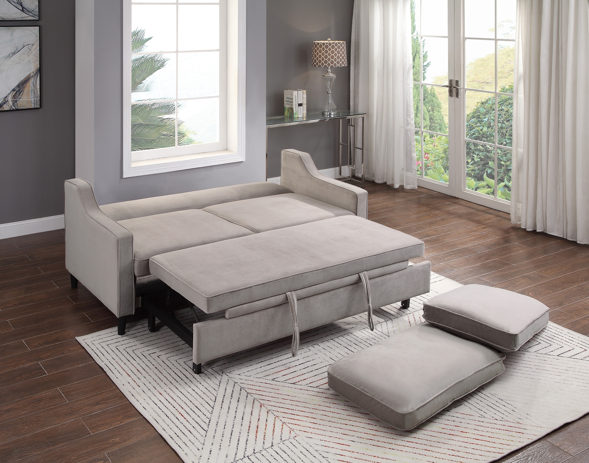 Adelia Velvet Convertible Studio Sofa with Pull-out Bed