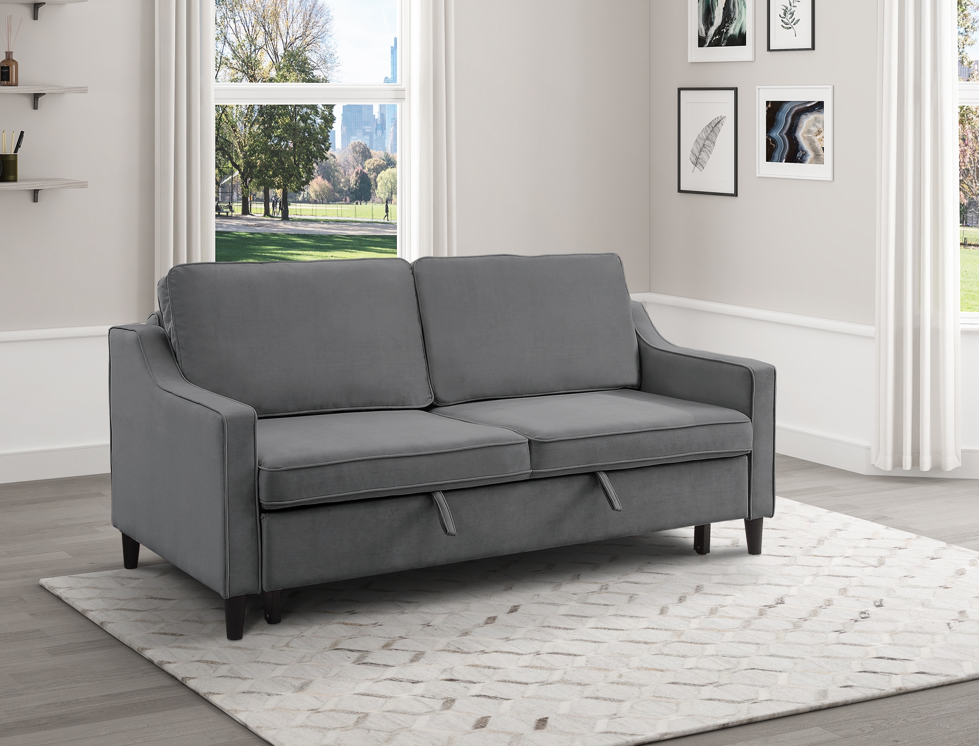 Adelia Velvet Convertible Studio Sofa with Pull-out Bed