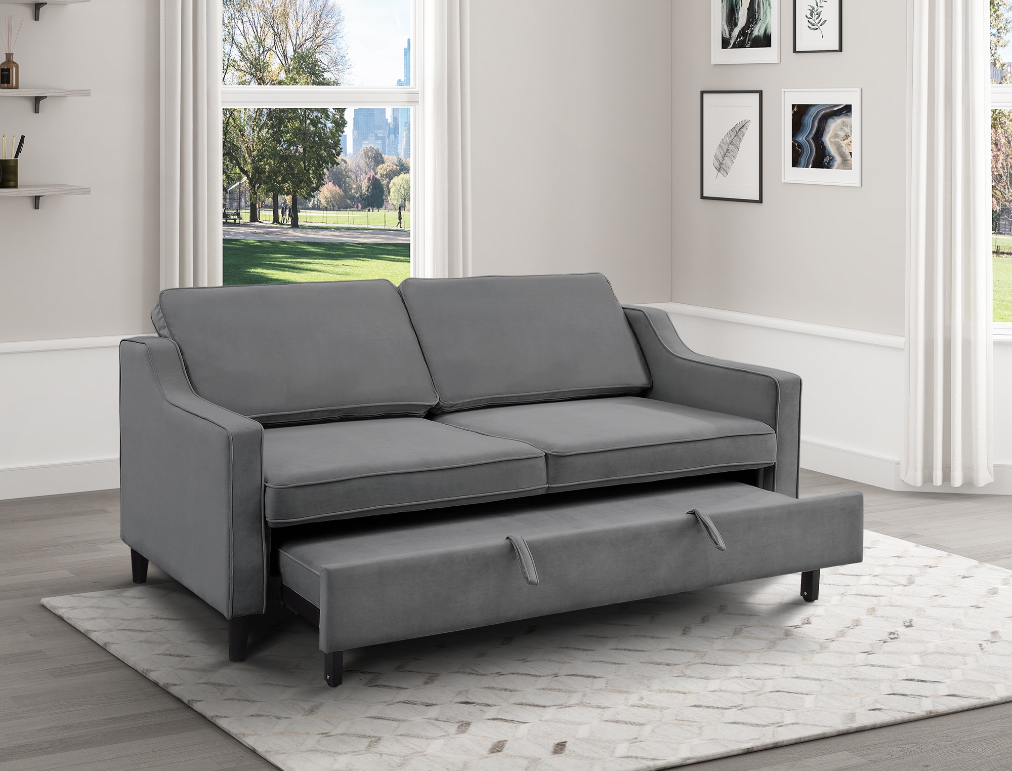 Adelia Velvet Convertible Studio Sofa with Pull-out Bed