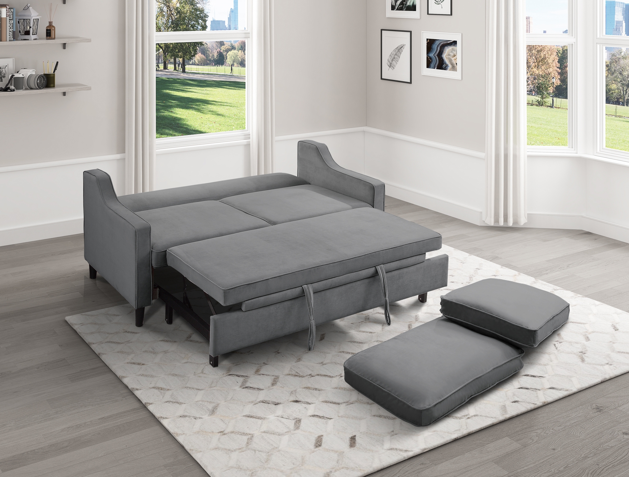 Adelia Velvet Convertible Studio Sofa with Pull-out Bed