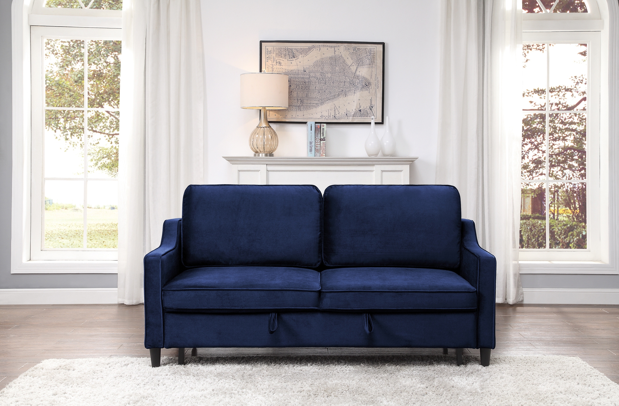 Adelia Velvet Convertible Studio Sofa with Pull-out Bed