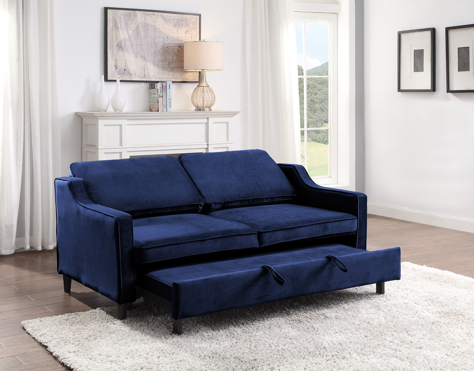 Adelia Velvet Convertible Studio Sofa with Pull-out Bed