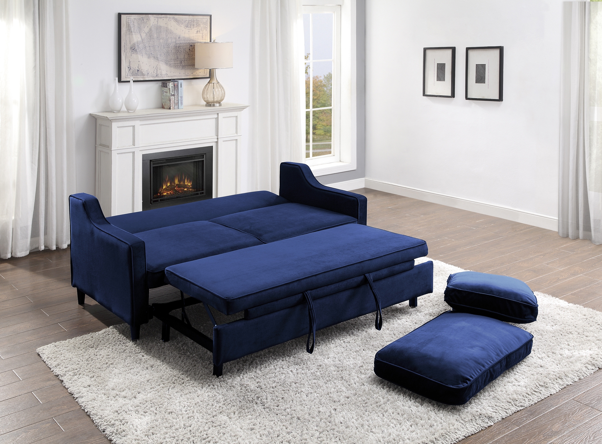 Adelia Velvet Convertible Studio Sofa with Pull-out Bed