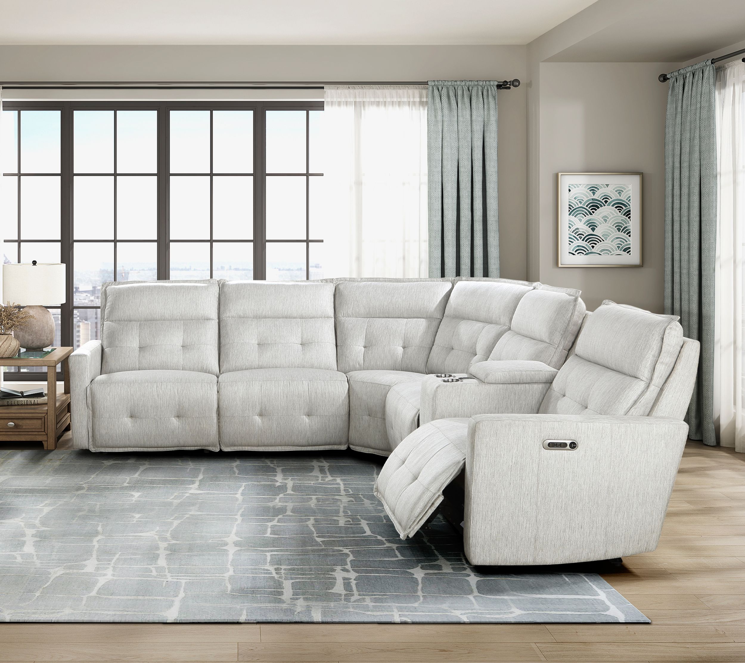 Salida Polyester Power Double Reclining Modular Loveseat with Power Headrests