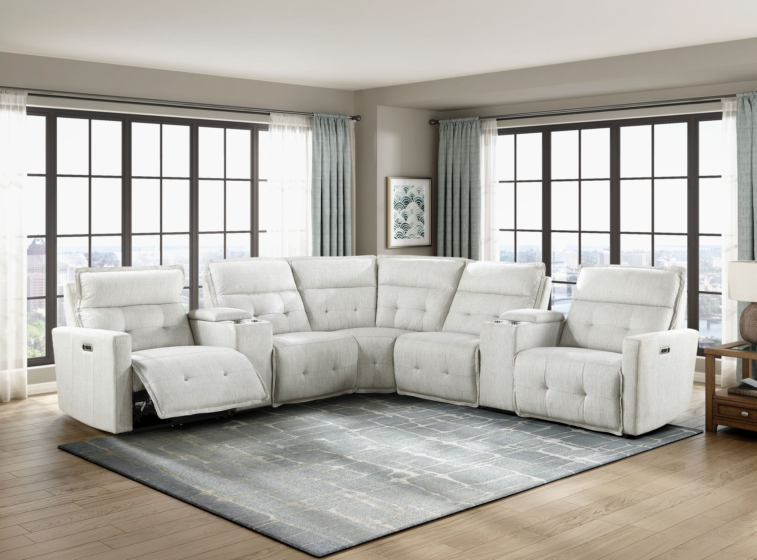 Salida L-Shaped Polyester 5‑Piece Power Reclining Modular Sectional with Power Headrests